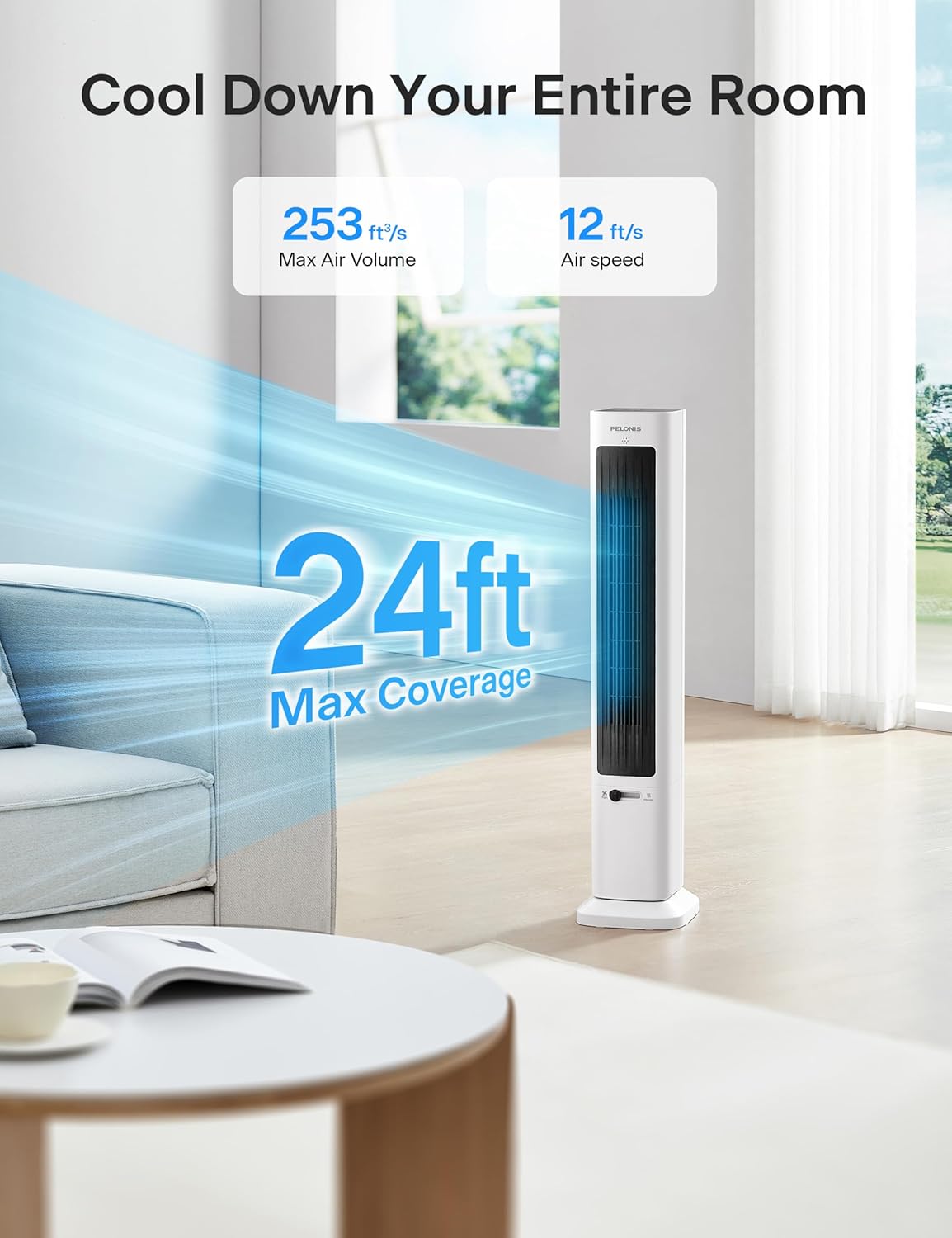 PELONIS Oscillating Tower Fan Heater Combo with Remote