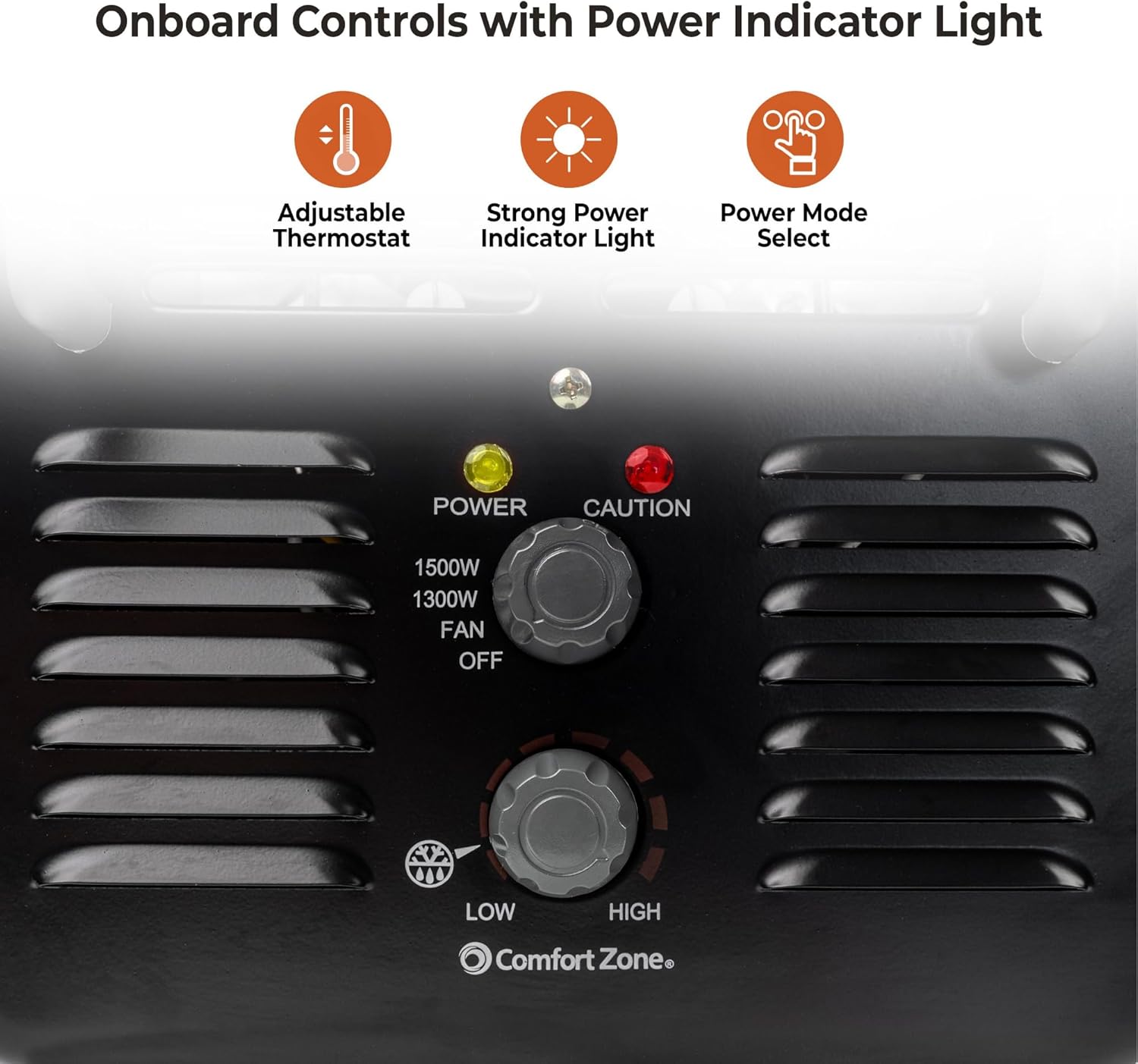 Comfort Zone 1500W Electric Space Heater with Safety Features