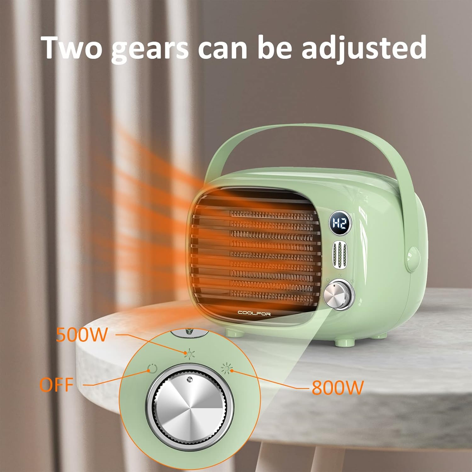 Coolfor Space Heater with Temperature Control and Safety Features Green