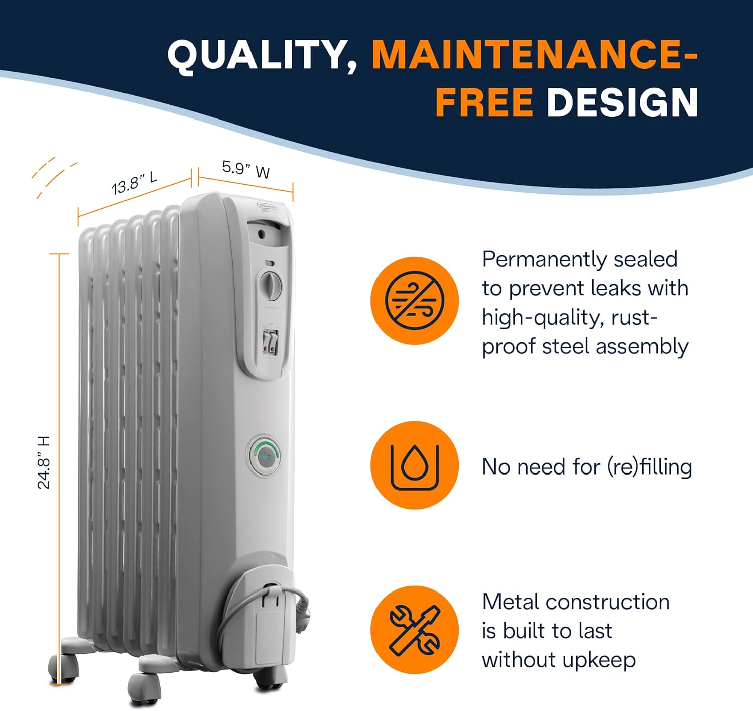 DeLonghi 1500W Oil Filled Radiator Heater with ComfortTemp