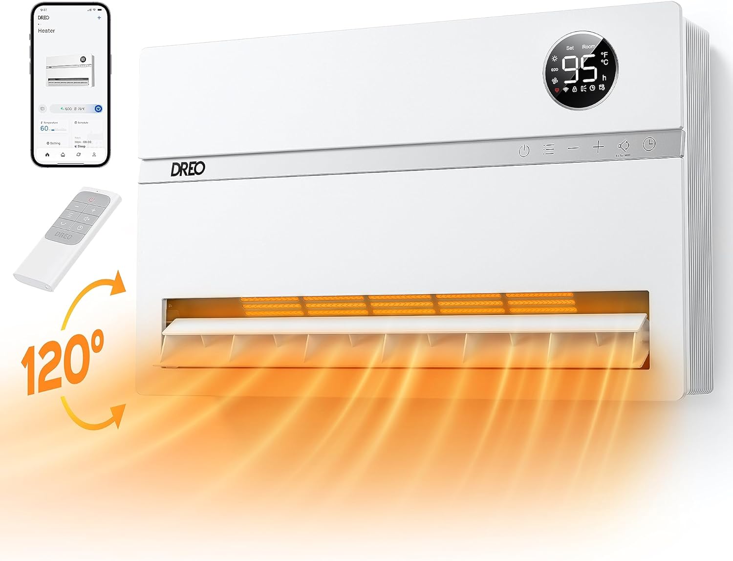 Dreo Smart Wall Heater with Alexa 1500W Oscillation Timer and Remote Control