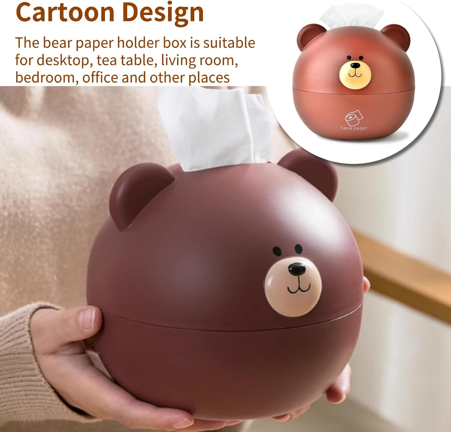 Cute Bear Shaped Tissue Box Holder with Large Capacity