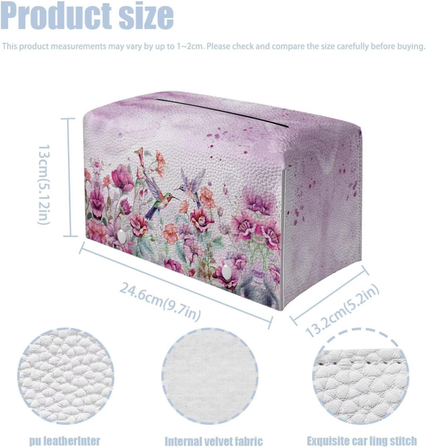 Flower Hummingbird Tissue Box Cover with PU Leather 1