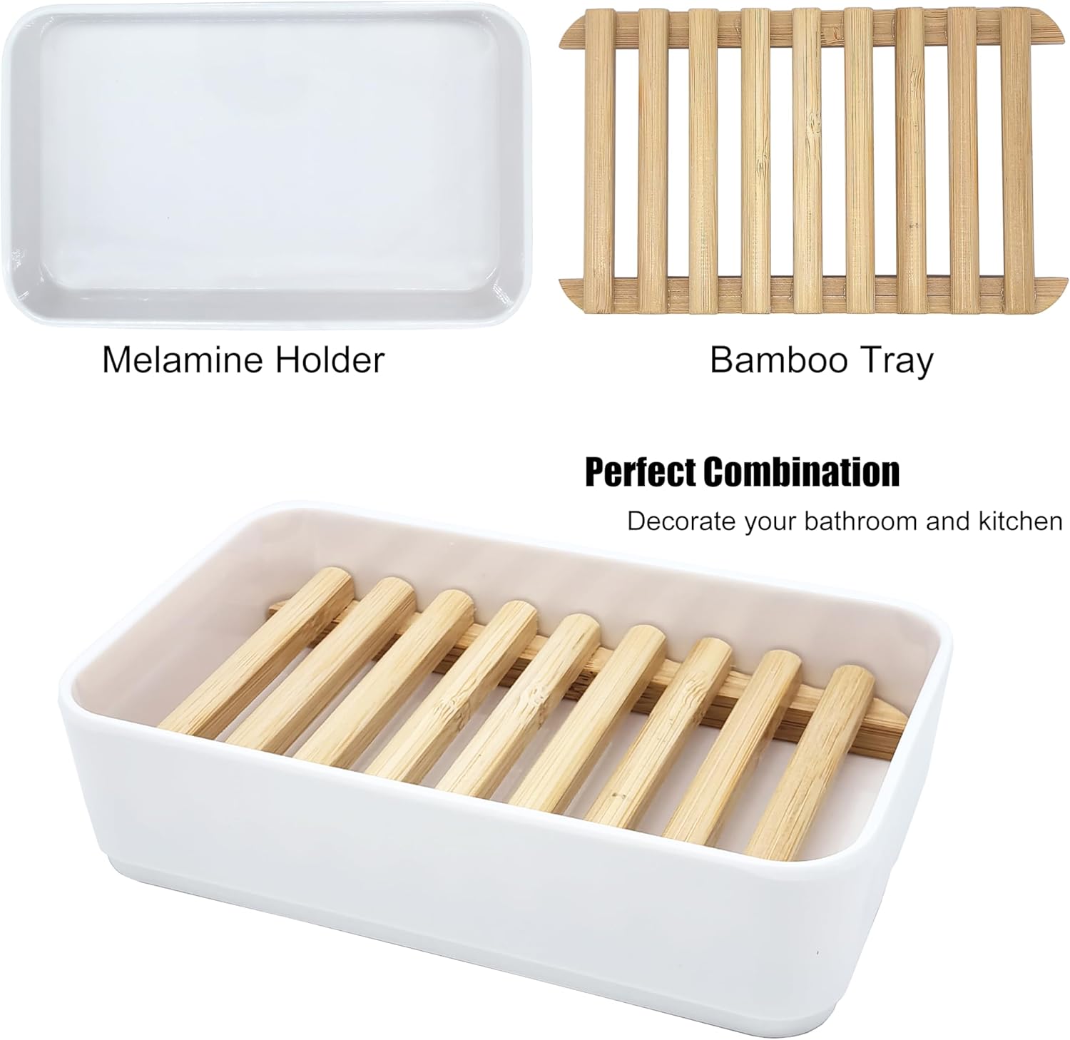 Bamboo Soap Dish Holder with Melamine Base 1 Pack