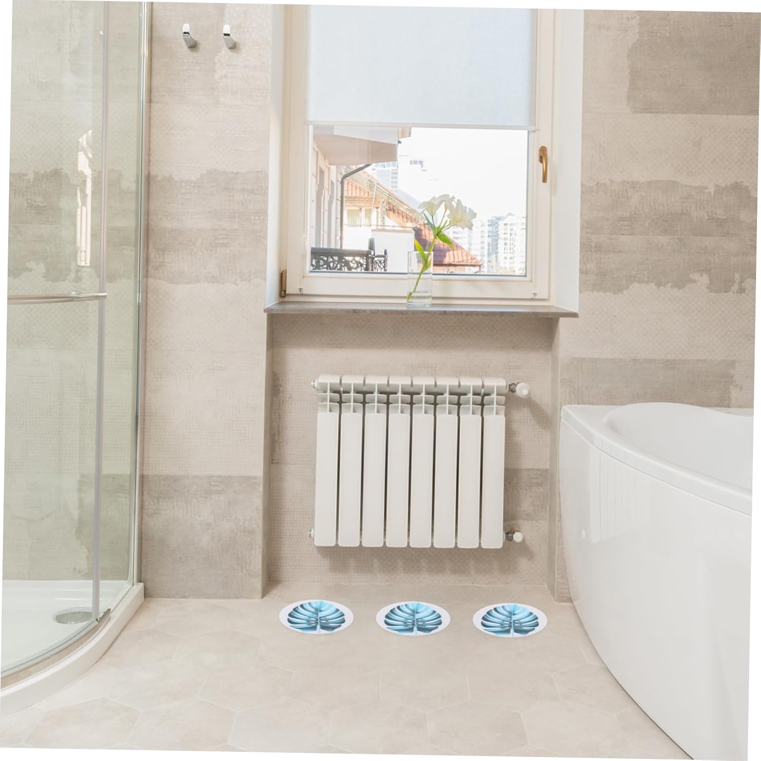 SOLUSTRE 1Set Non-Slip Bathtub Stickers with Leaf Design