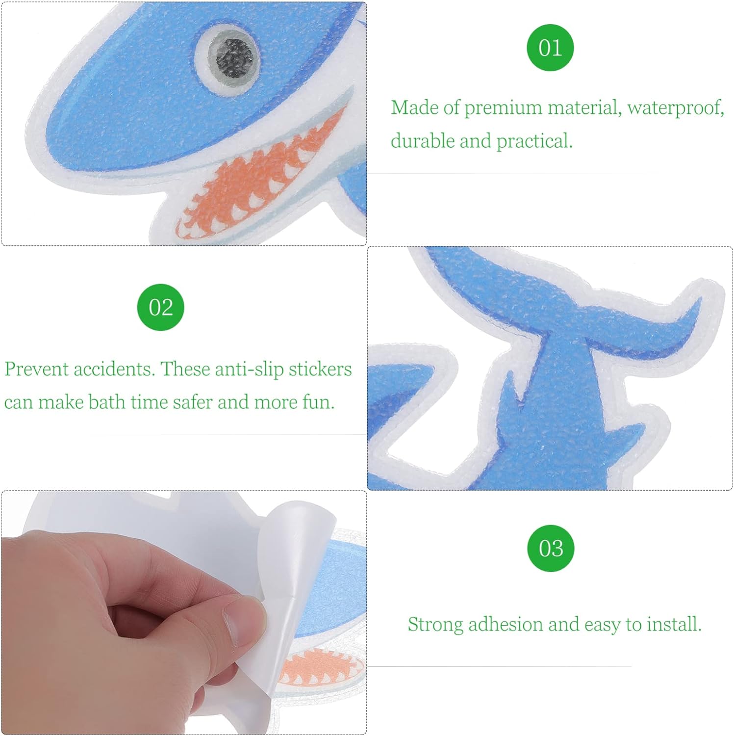 Cabilock Non-Slip Shark Bathtub Stickers 5 Pieces