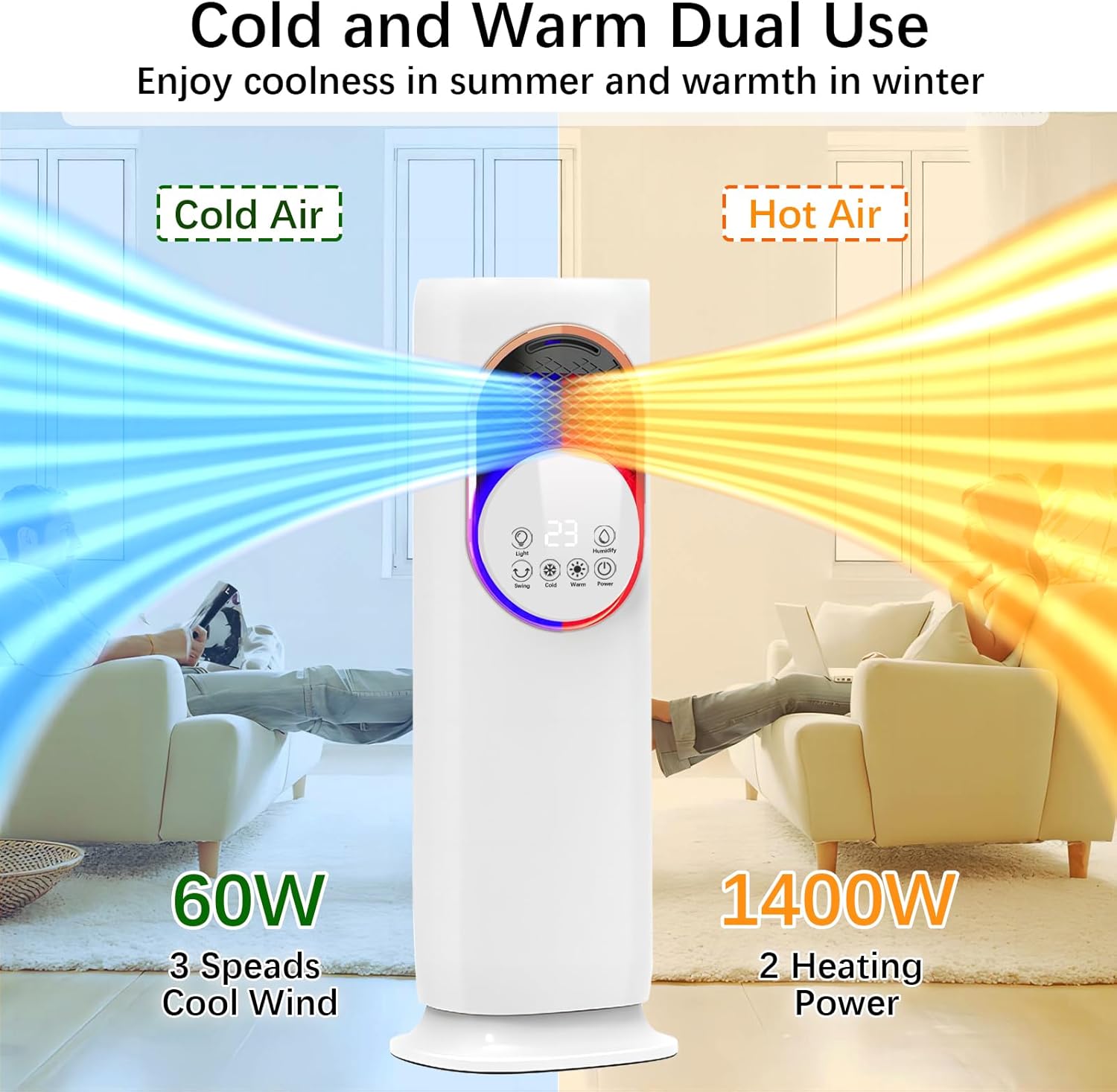 XWLAI Bladeless Tower Fan and Heater Combo with Humidifier
