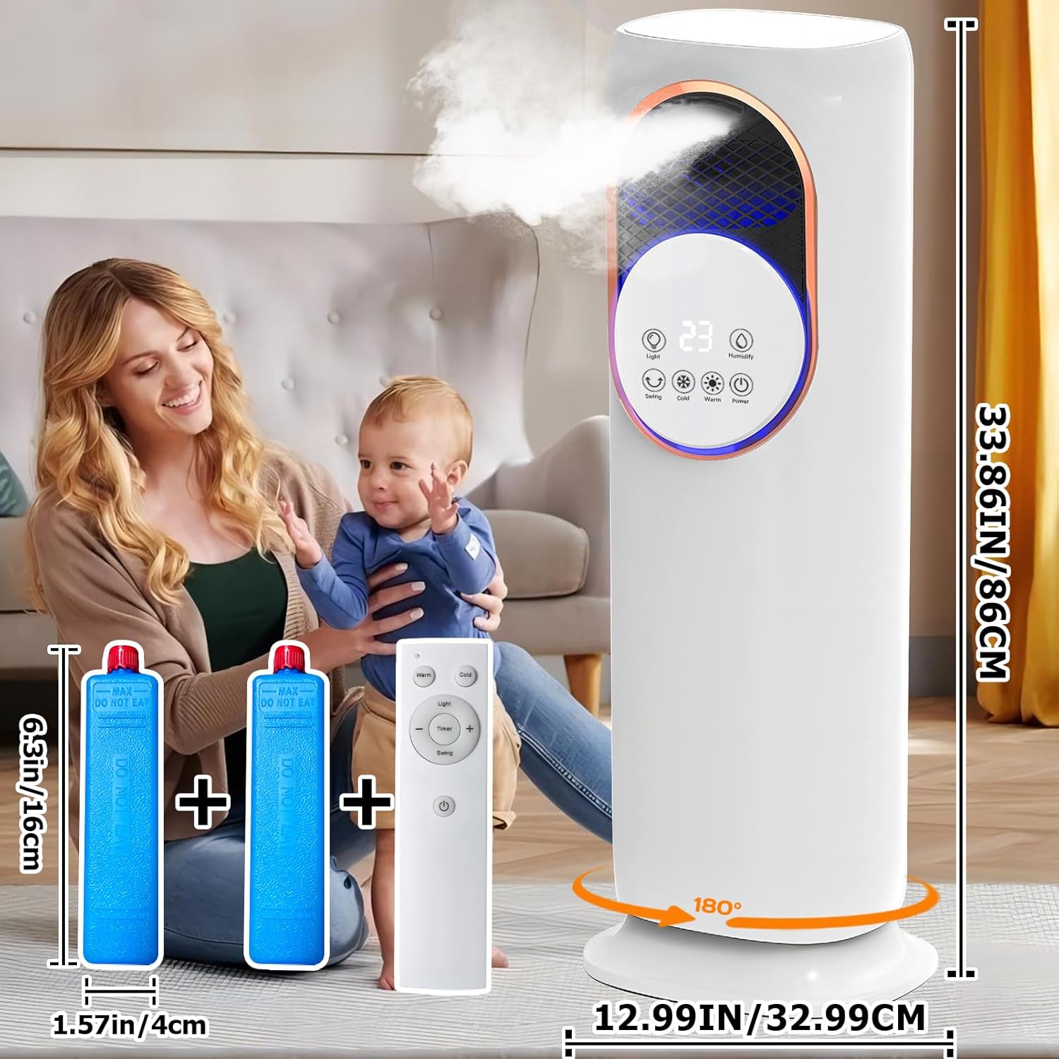 XWLAI Bladeless Tower Fan and Heater Combo with Humidifier