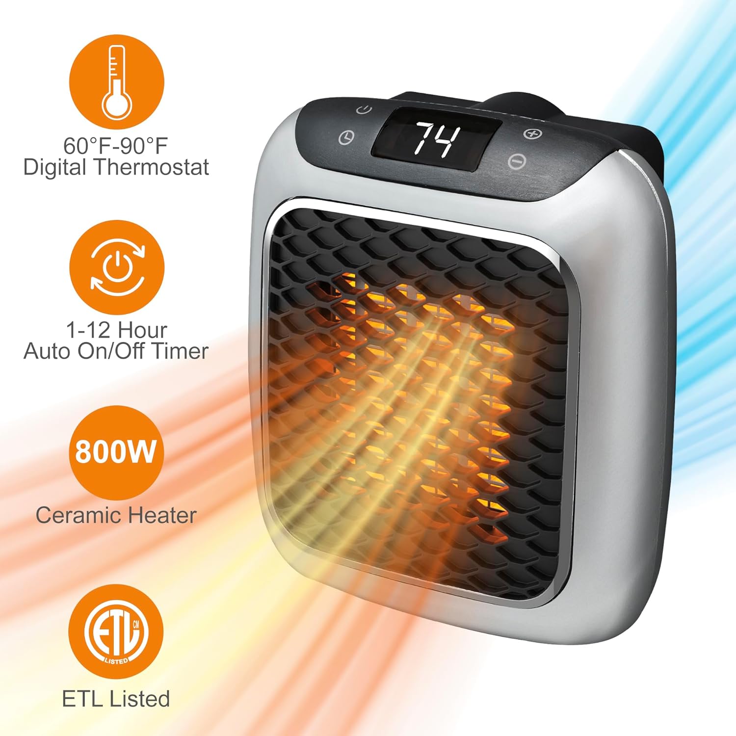 Ontel Turbo Wall Heater - 800W Ceramic Quiet Energy Efficient