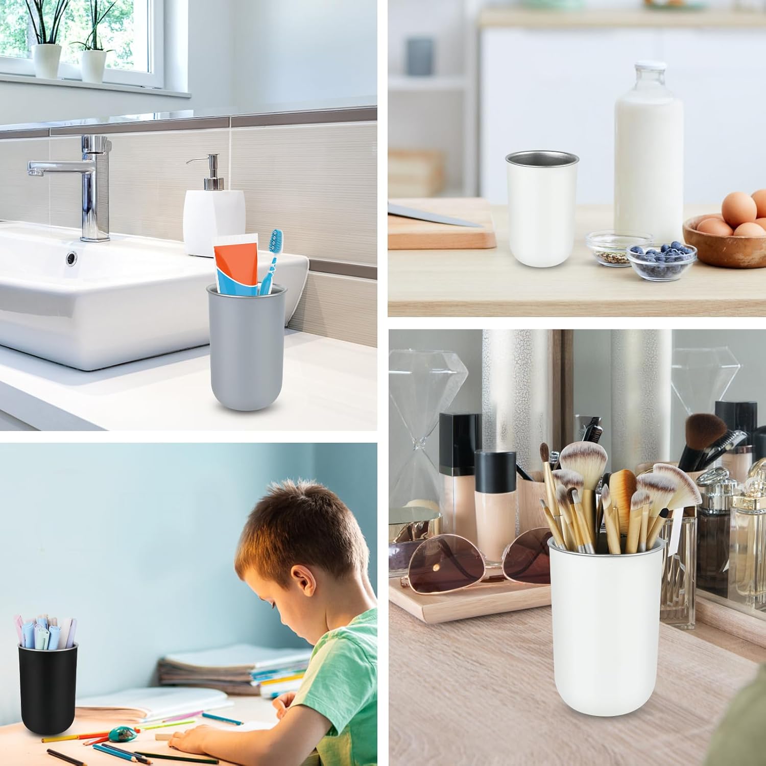 3PCS Toothbrush Cups 350ml Stainless Steel Holder