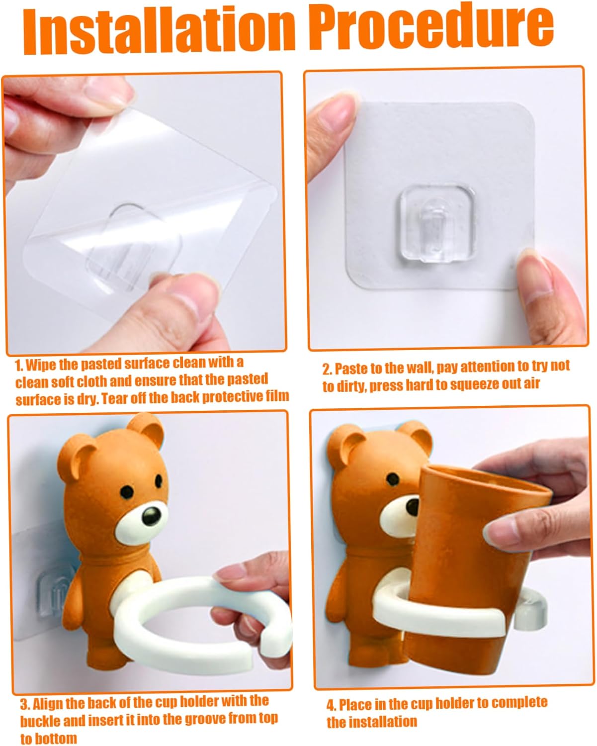 Kids Cartoon Fox Toothbrush Holder with Self Adhesive Suction Cup