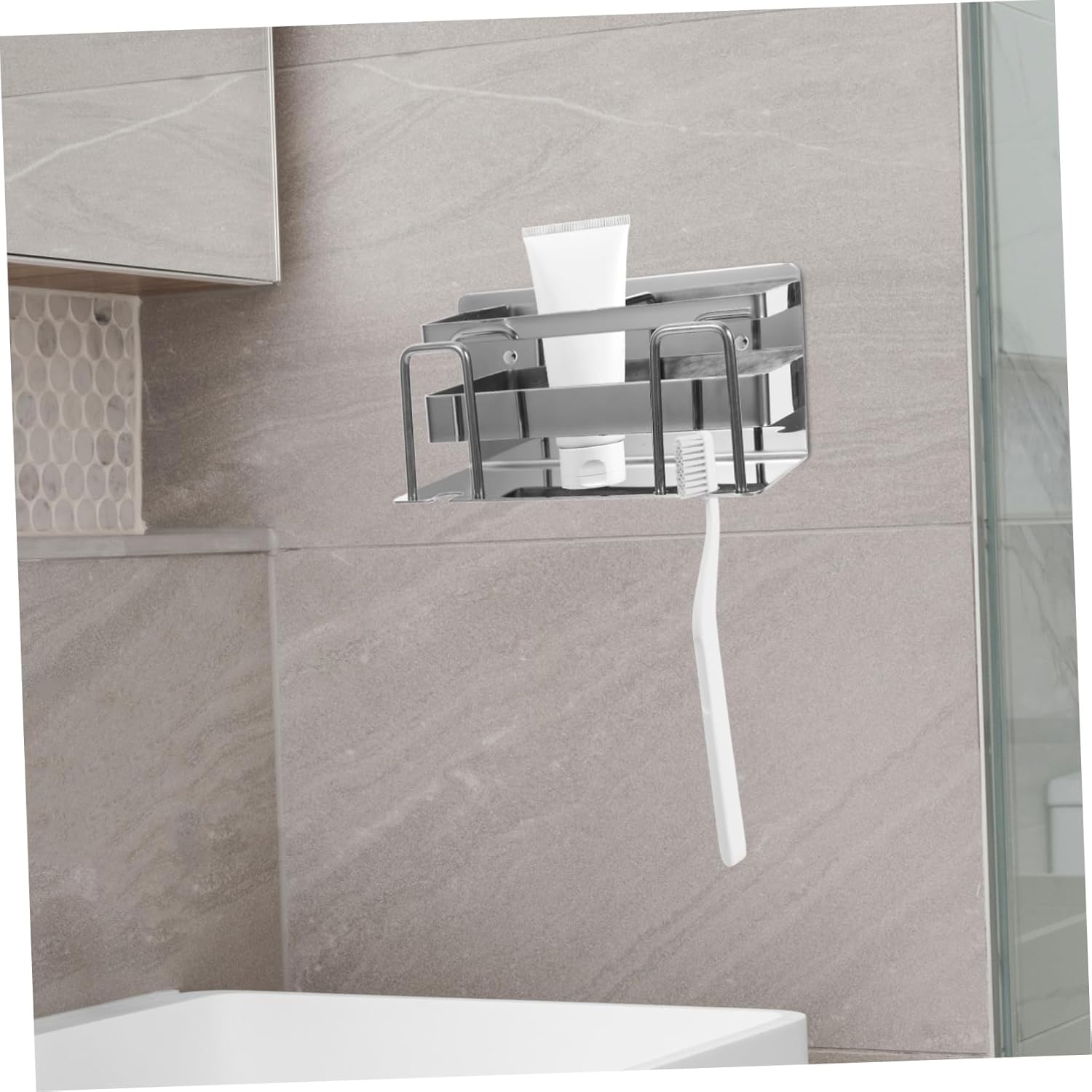 Alipis Wall Mount Toothbrush Holder Stainless Steel No Drill