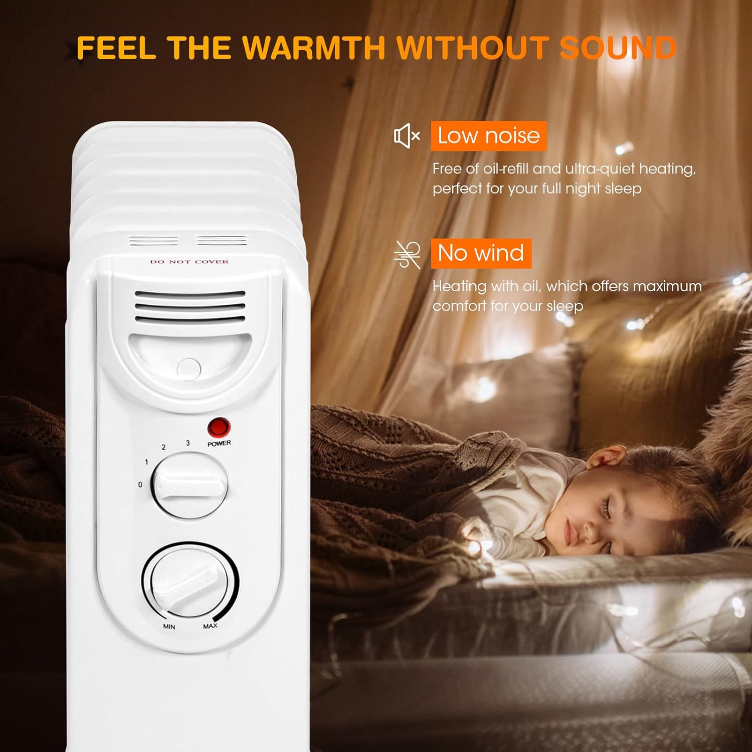 S AFSTAR 1500W Oil Heater with 3 Settings and Safety Features