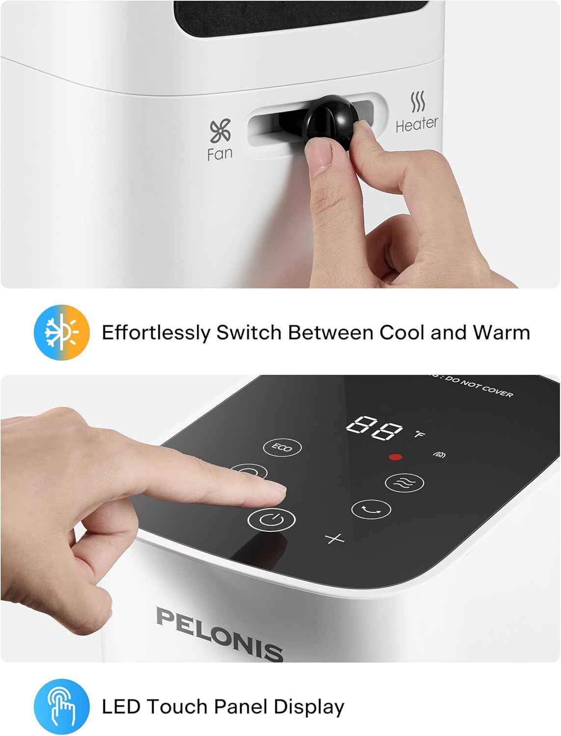 PELONIS Oscillating Tower Fan Heater Combo with Remote