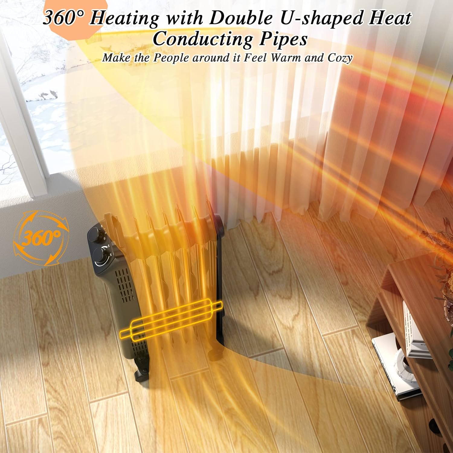 S AFSTAR 1500W Electric Oil Heater with 3 Heat Settings and Safety Features