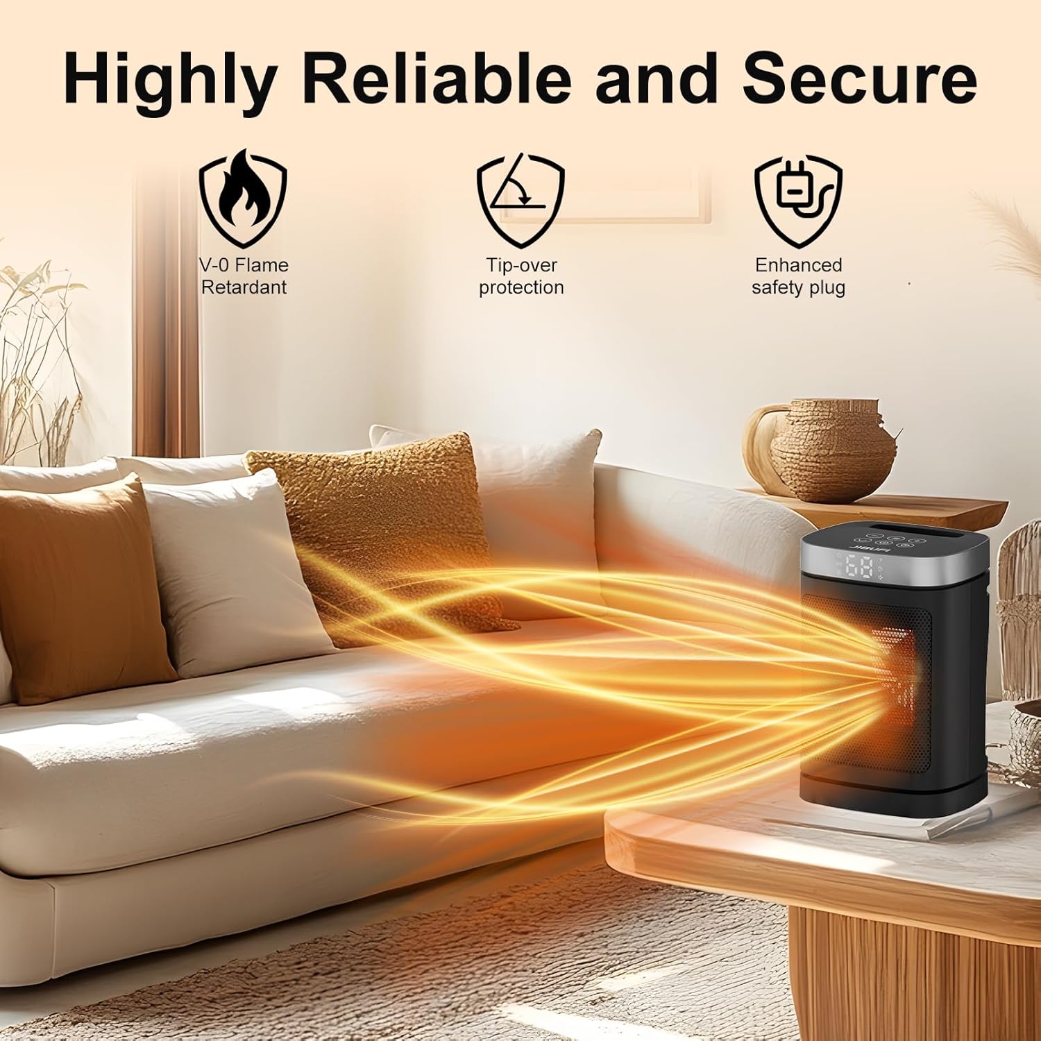 JIBUFI 1500W PTC Space Heater with 70 Oscillation and Remote Control