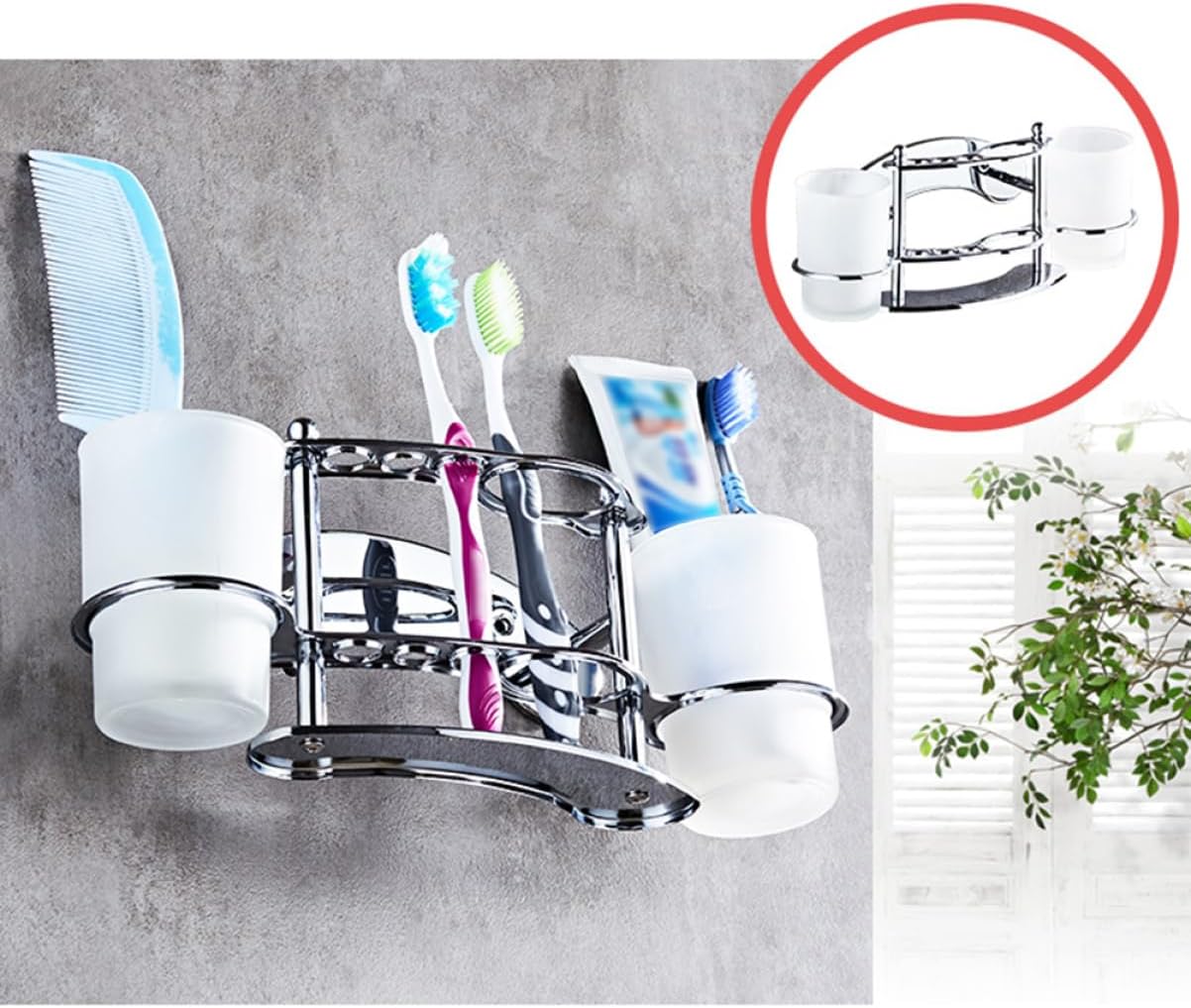 LIFKICH Wall-Mounted Toothbrush Holder with Gargle Cup 1