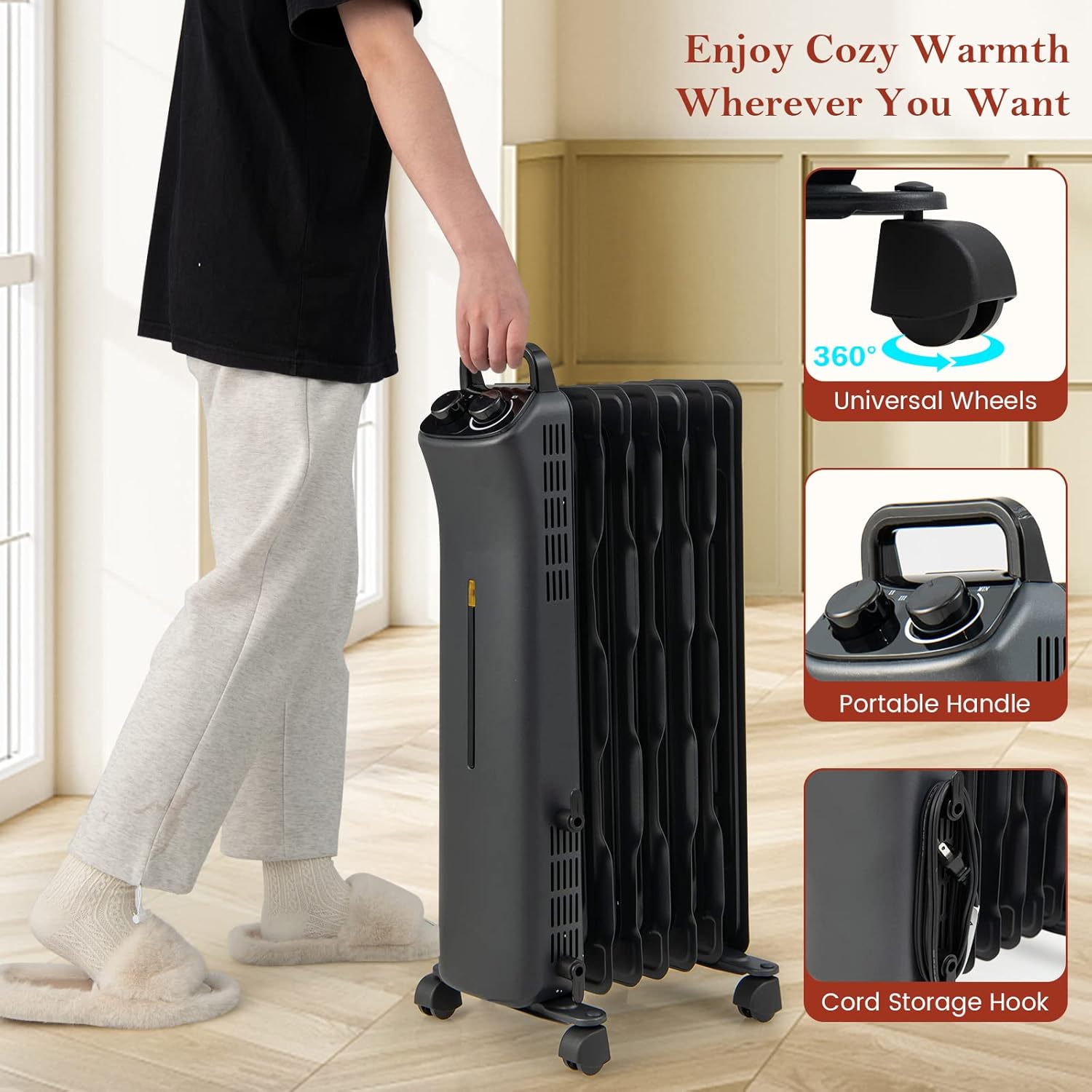 Tangkula 1500W Oil Filled Heater with 3 Modes and Thermostat