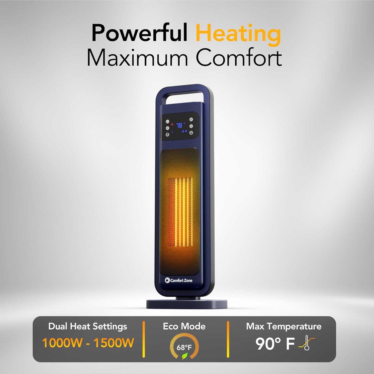 Comfort Zone 26-Inch 1500W Tower Space Heater with Remote Control