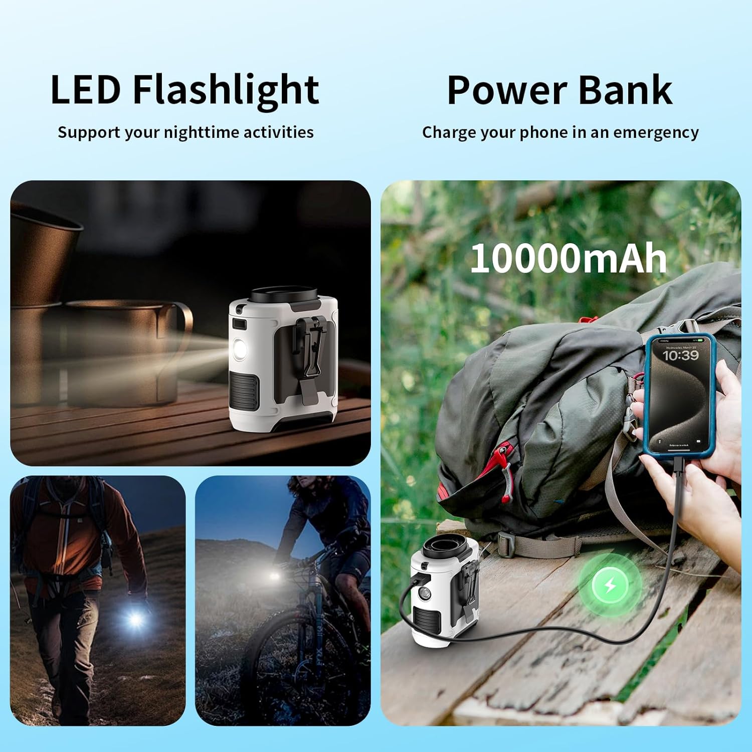 Socool 10000mAh Portable Waist Fan with 5 Speeds Flashlight