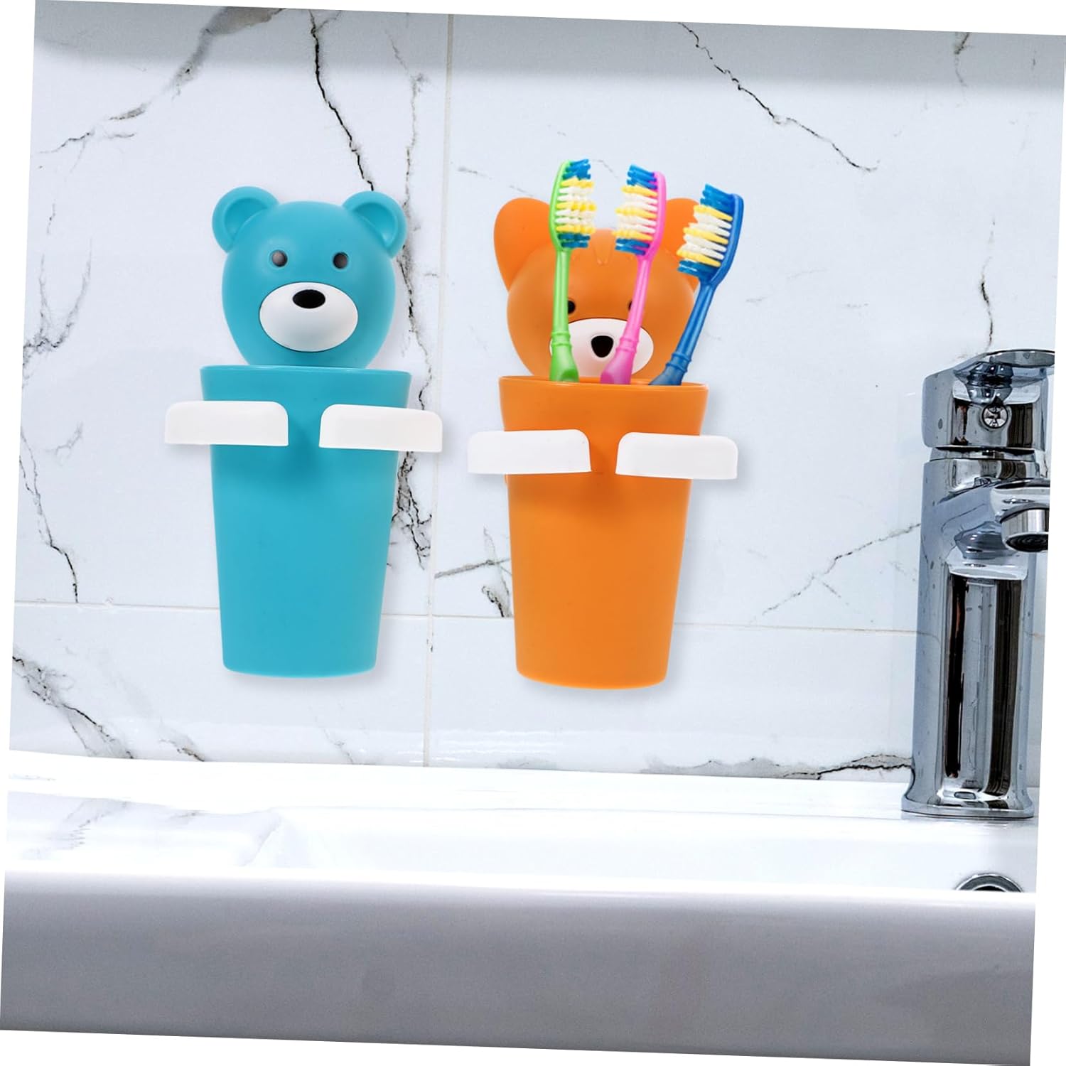 Wall-Mounted Toothbrush Cup Holder No Drill Required