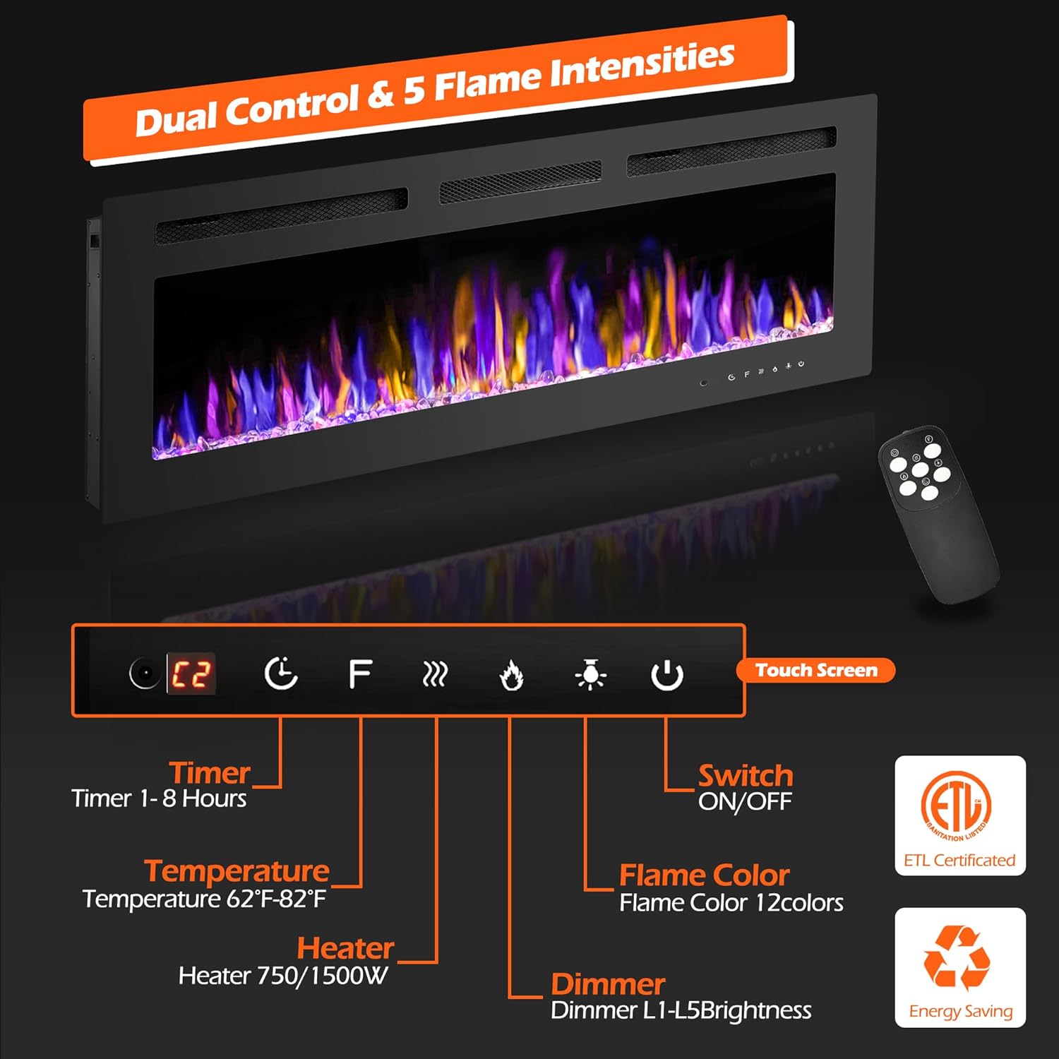 BETELNUT 50 Electric Fireplace with Remote Control 1