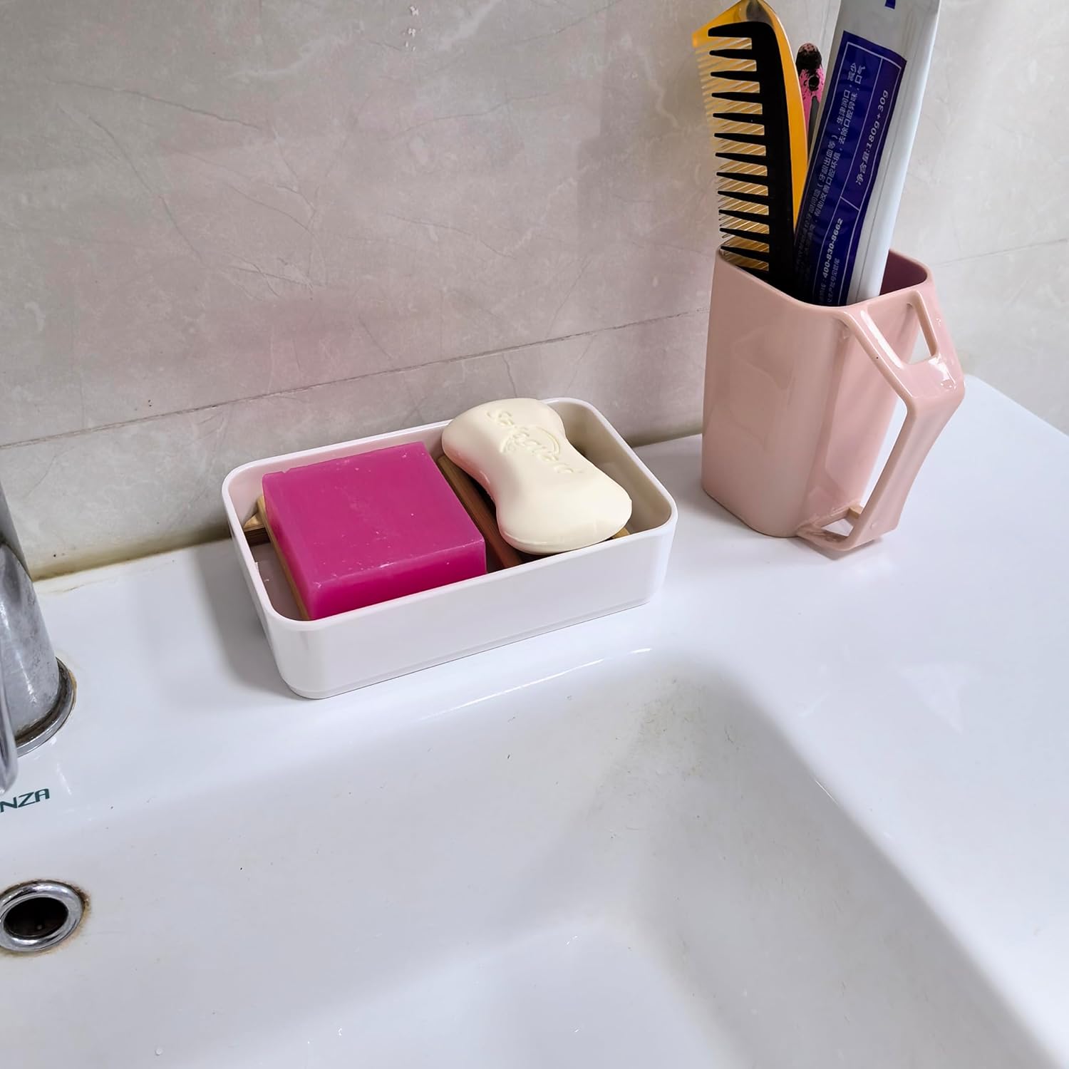 Bamboo Soap Dish Holder with Melamine Base 1 Pack