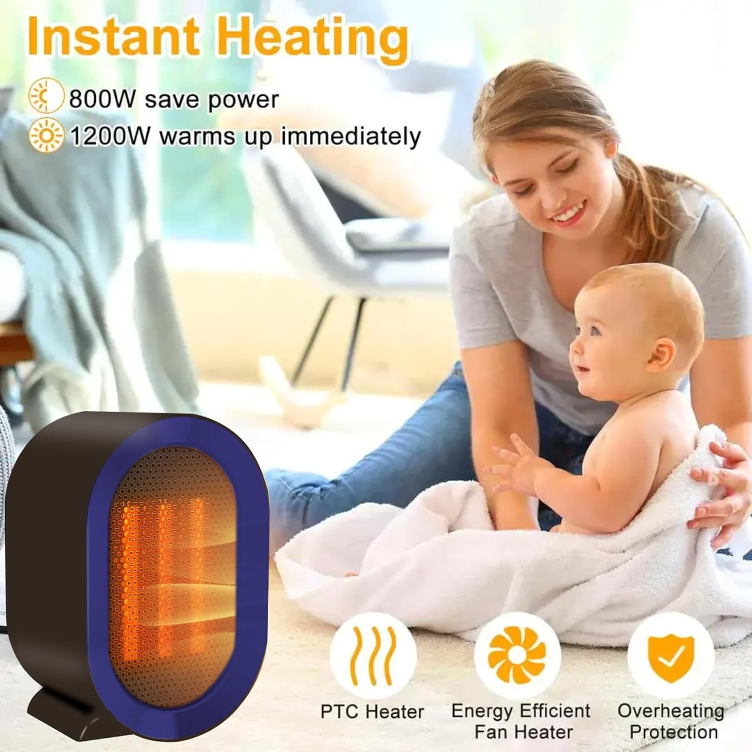 Huihong Matte Purple Electric Space Heater with Thermostat