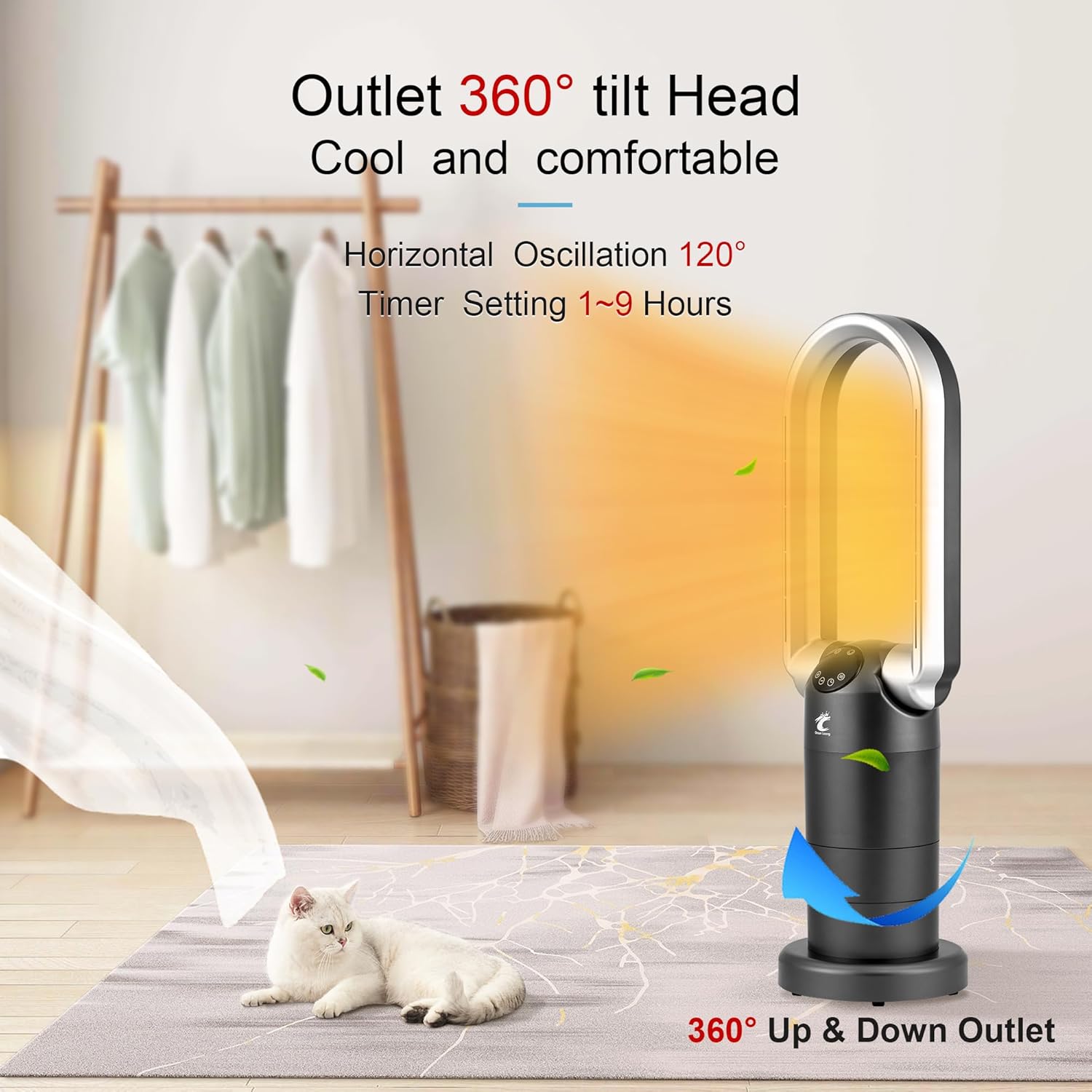 OceanLoong 1500W Bladeless Tower Fan Space Heater Combo with Remote Control