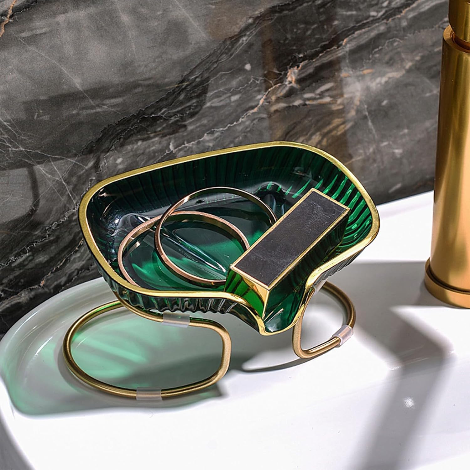 Stylish Soap Dish with Drain Spout and Metal Frame 1