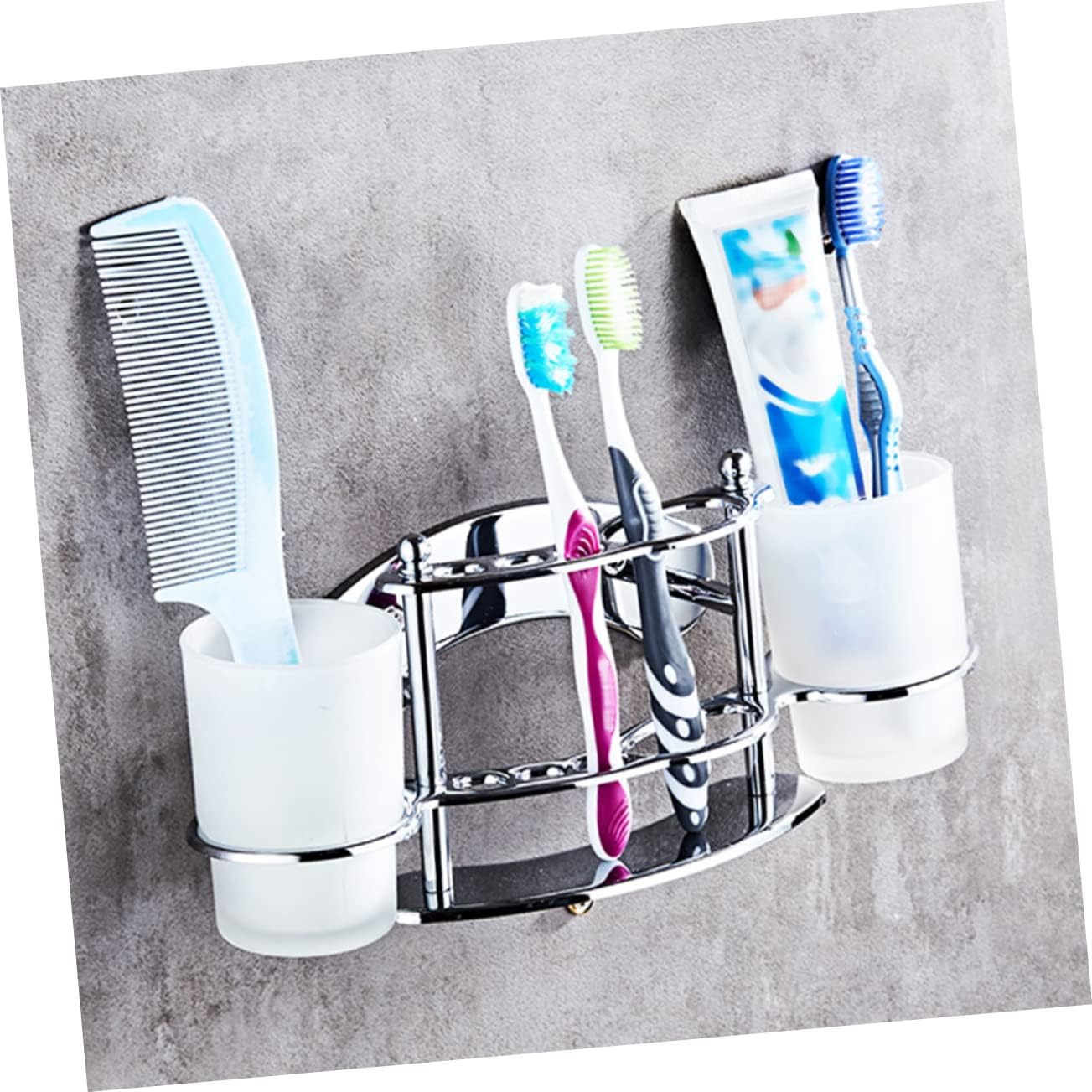 Stainless Steel Wall Mounted Toothbrush and Gargle Cup Holder
