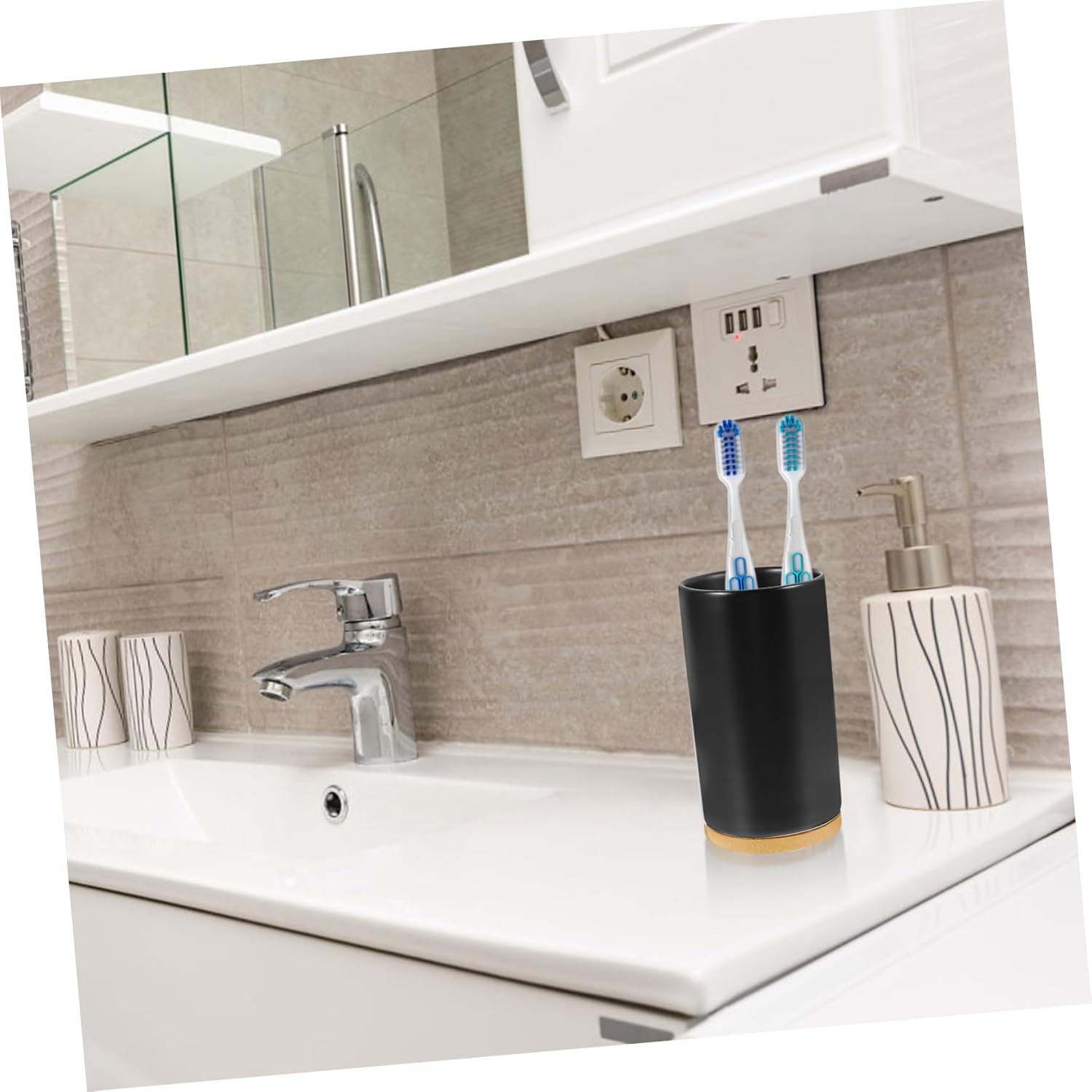 BRIGHTFUFU Cylinder Ceramic Toothbrush Cup Black Decorative