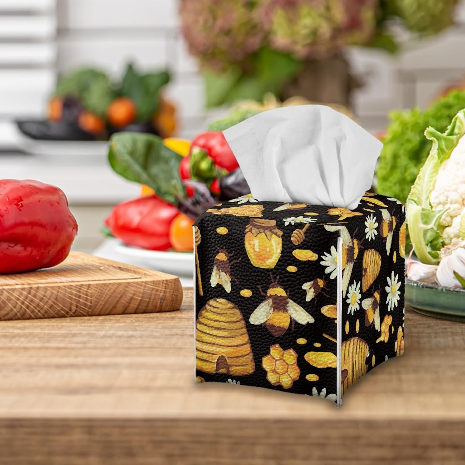 Cute Bee Tissue Box Cover Holder with Belt Bottom