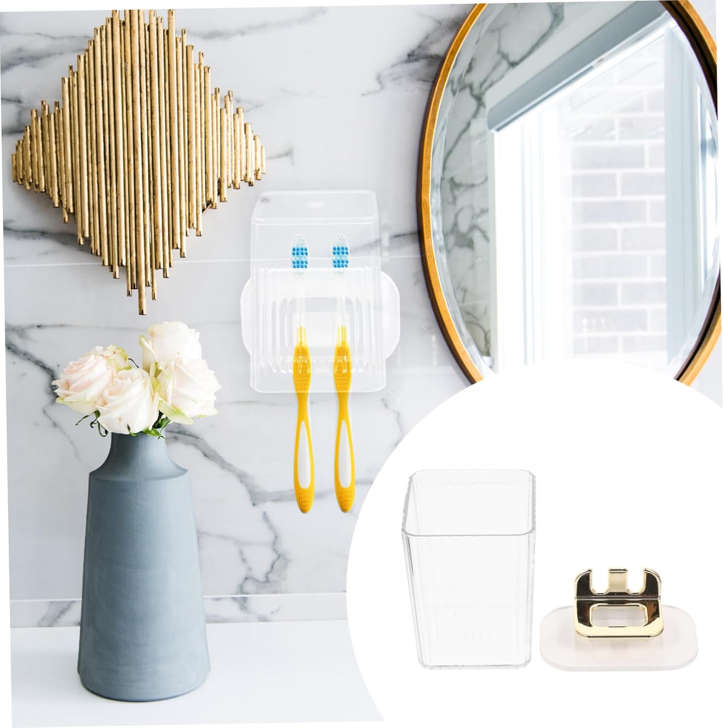 Wall Toothbrush Holder with 2 Slots - No Drill Design