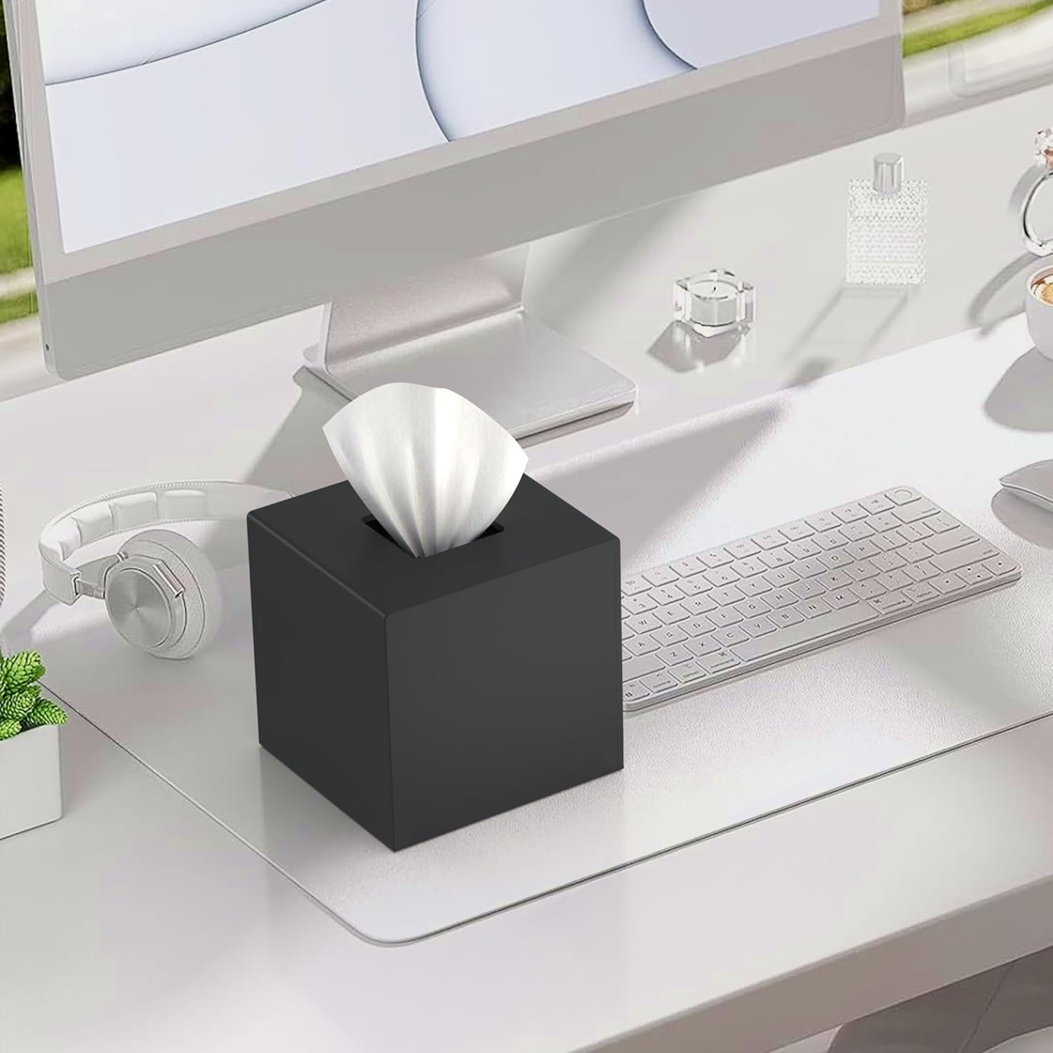 SILUT Tissue Box Cover Square Black Magnet Locking