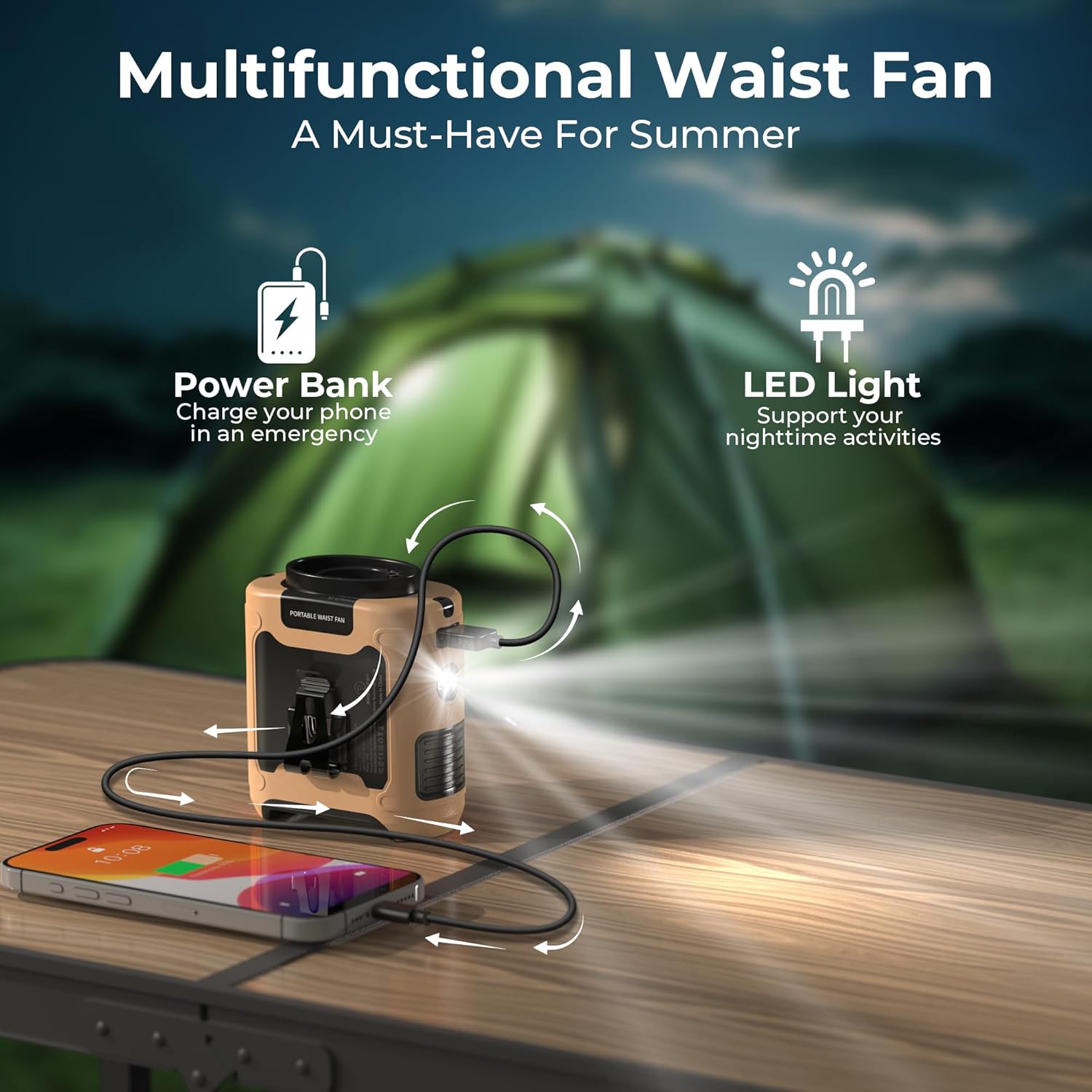 COMLIFE 10000mAh Portable Waist Clip Fan