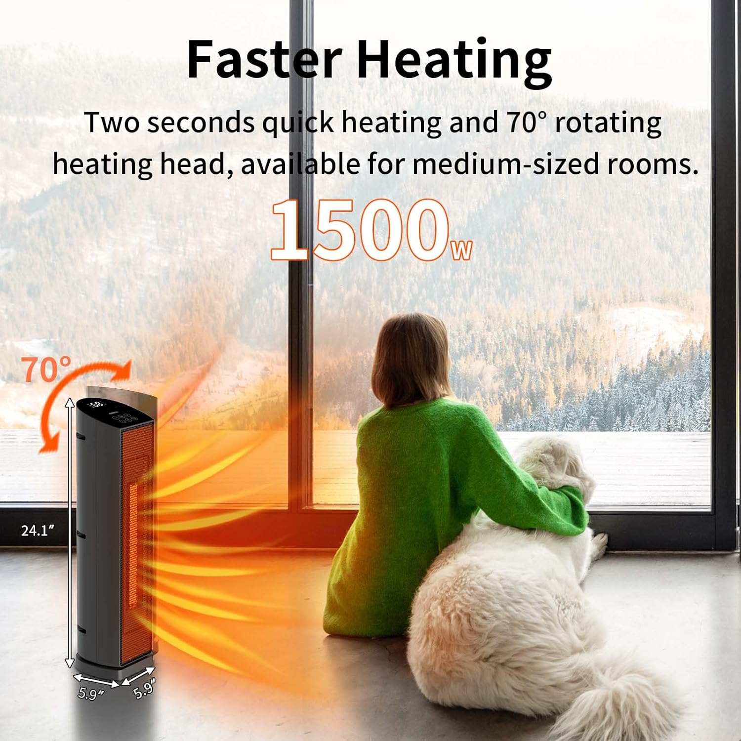 QOWETU 70 Oscillating Electric Heater with Remote Control