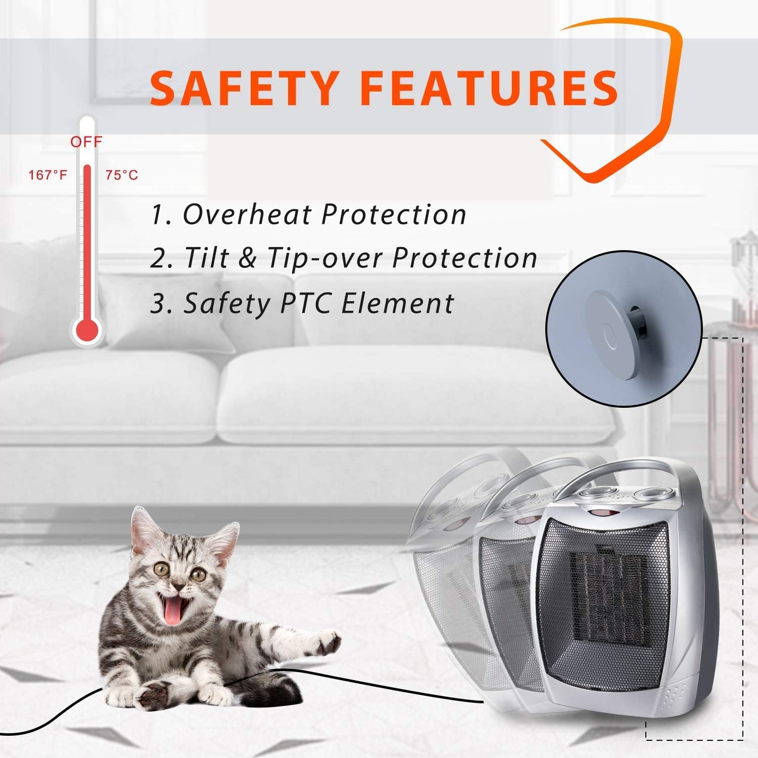 Upwsma 2 in 1 Space Heater with Fan - 1500W750W Adjustable