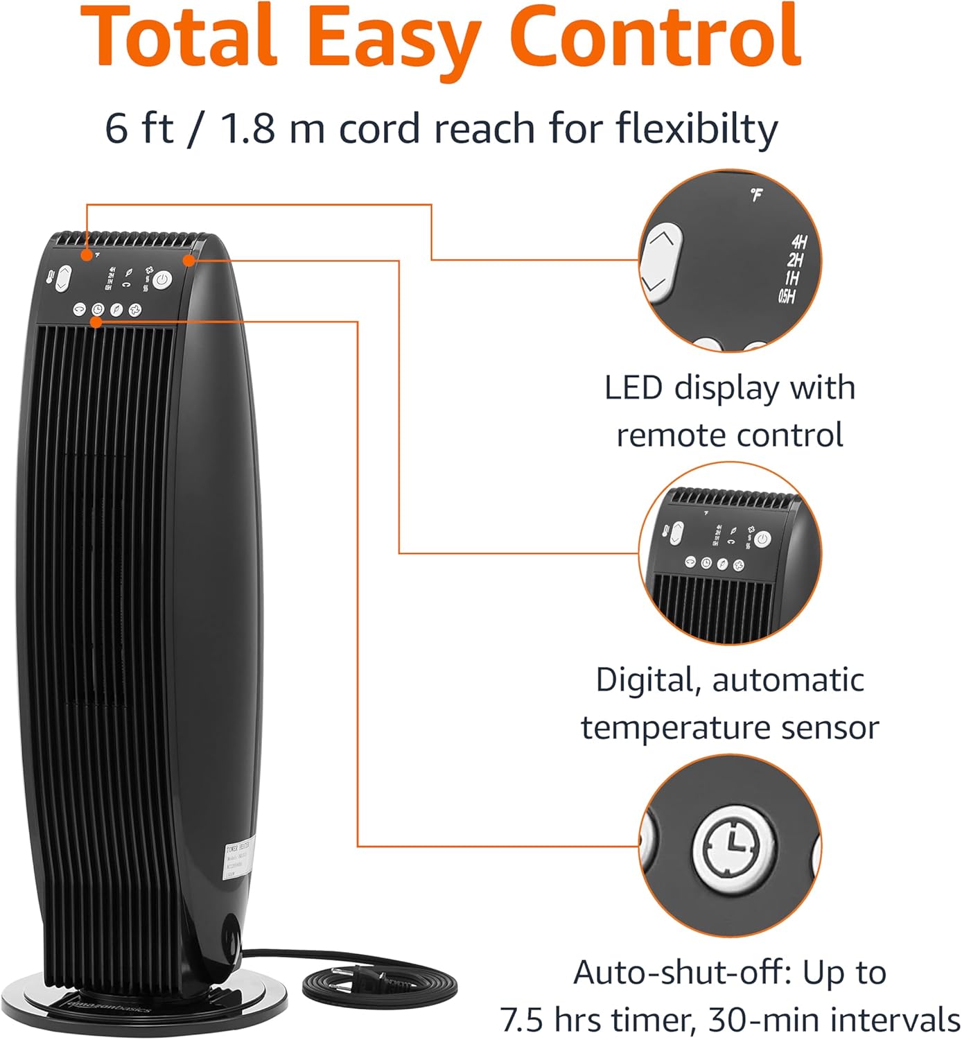 Amazon Basics Oscillating Heater with Remote Control and Safety Features