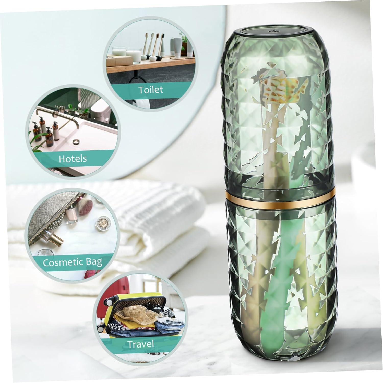 GALPADA Travel Toothbrush Holder and Mouthwash Tumbler Set
