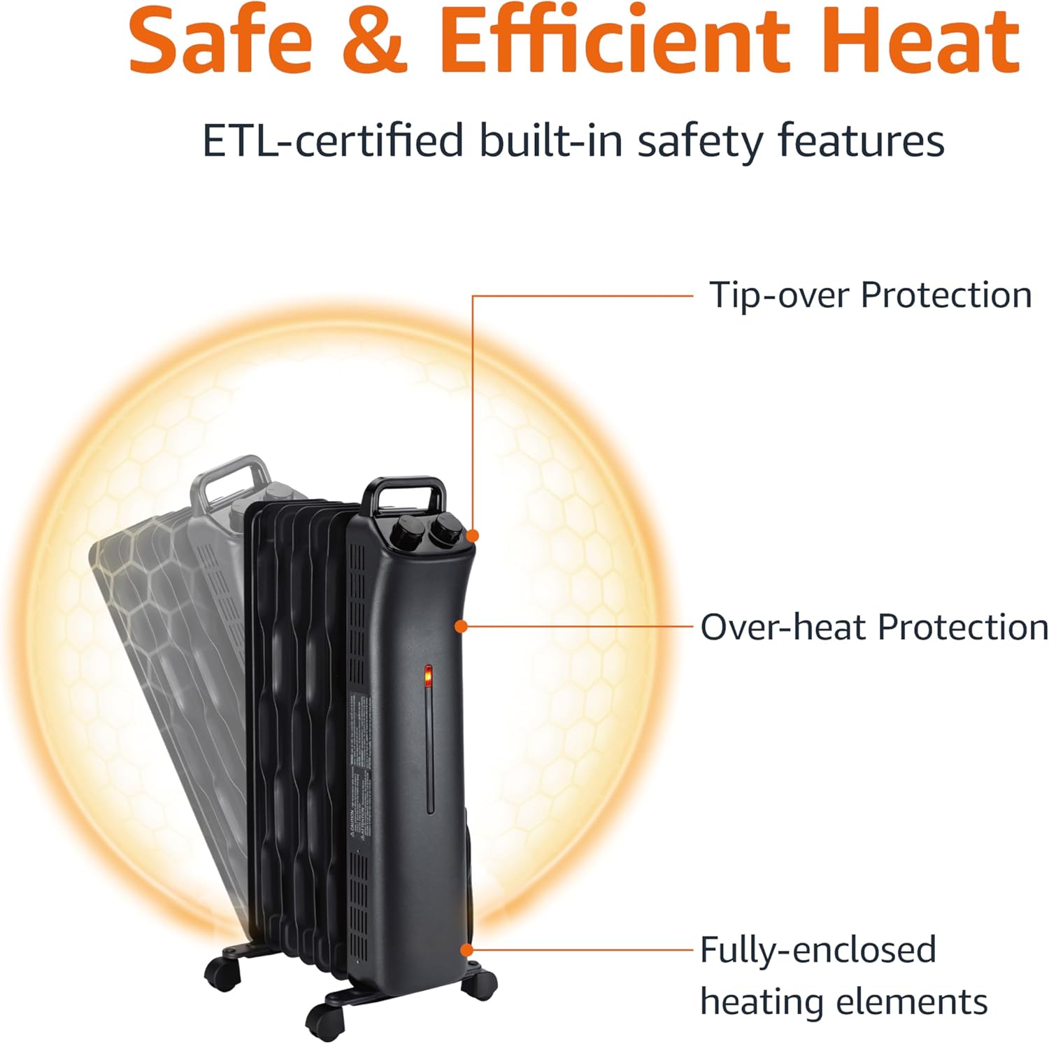 Amazon Basics 1500W Oil Space Heater 3 Settings ETL Certified Black