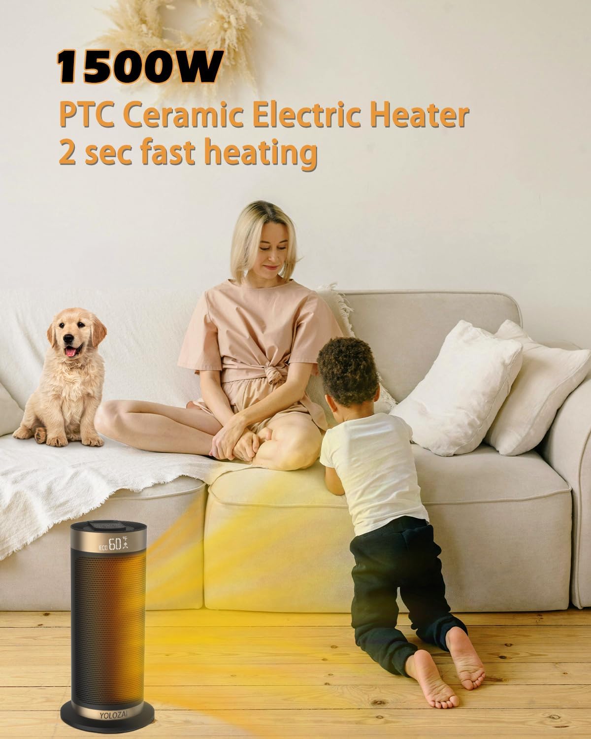 YOLOZAI 1500W PTC Space Heater with Remote and Oscillation