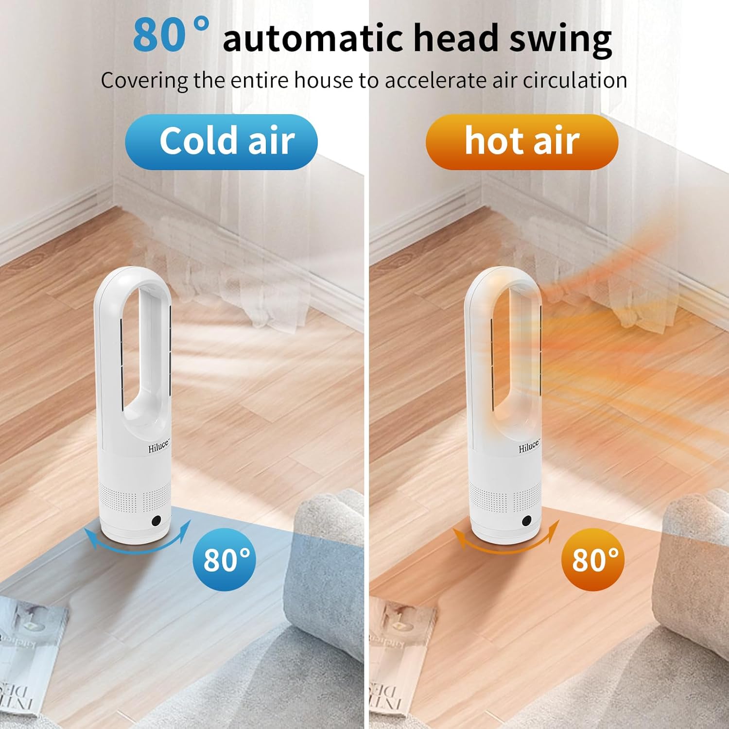 Hiluce All Season Fan Heater Combo with Remote and 80 Oscillating