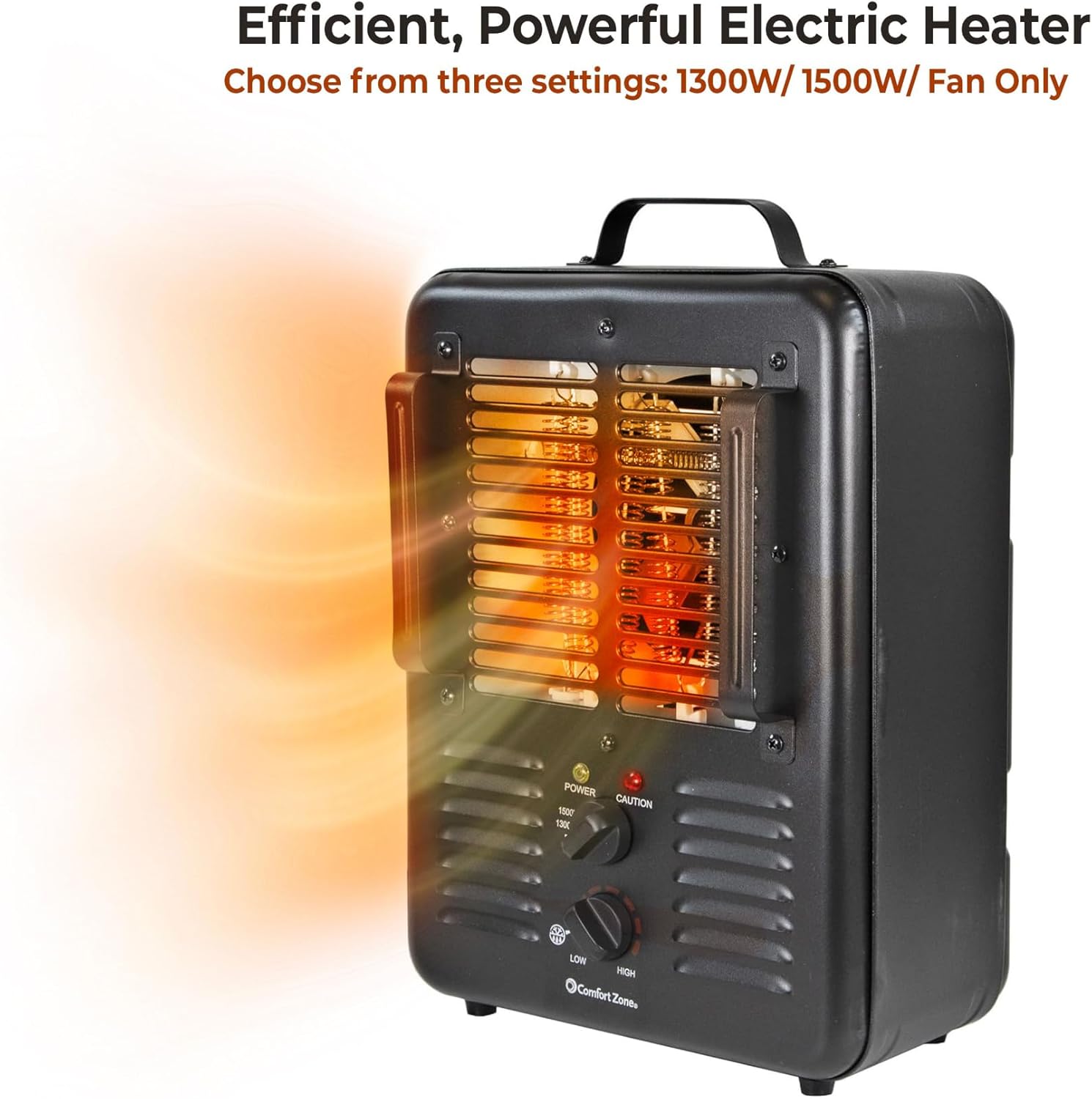 Comfort Zone 1500W Electric Space Heater with Thermostat and Safety Features 1