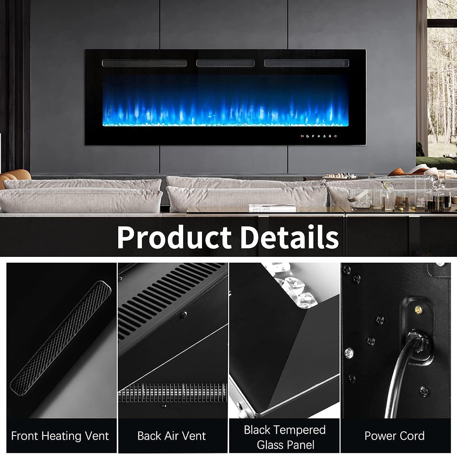 oneinmil Electric Fireplace 50 Inch WallMounted