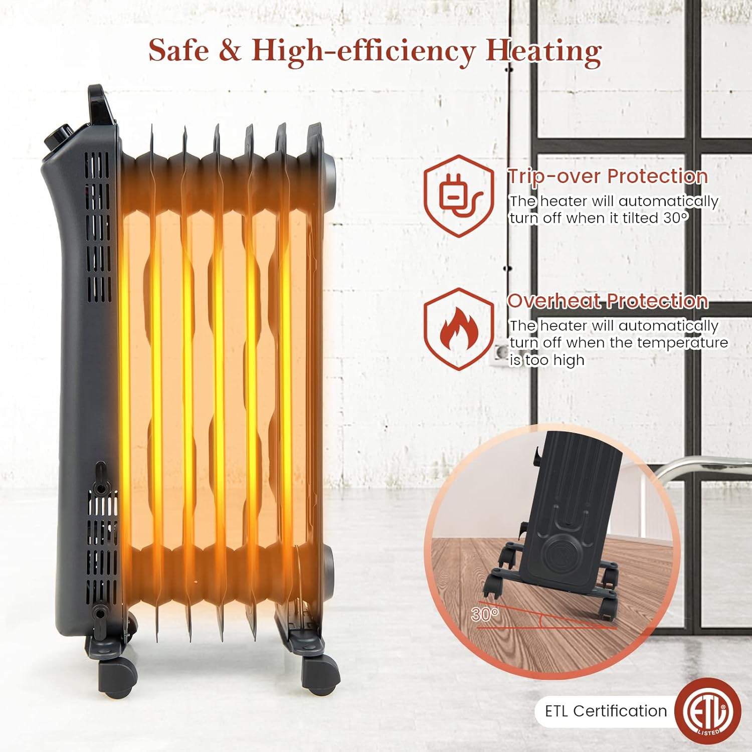 Tangkula 1500W Oil Filled Heater with 3 Modes and Thermostat