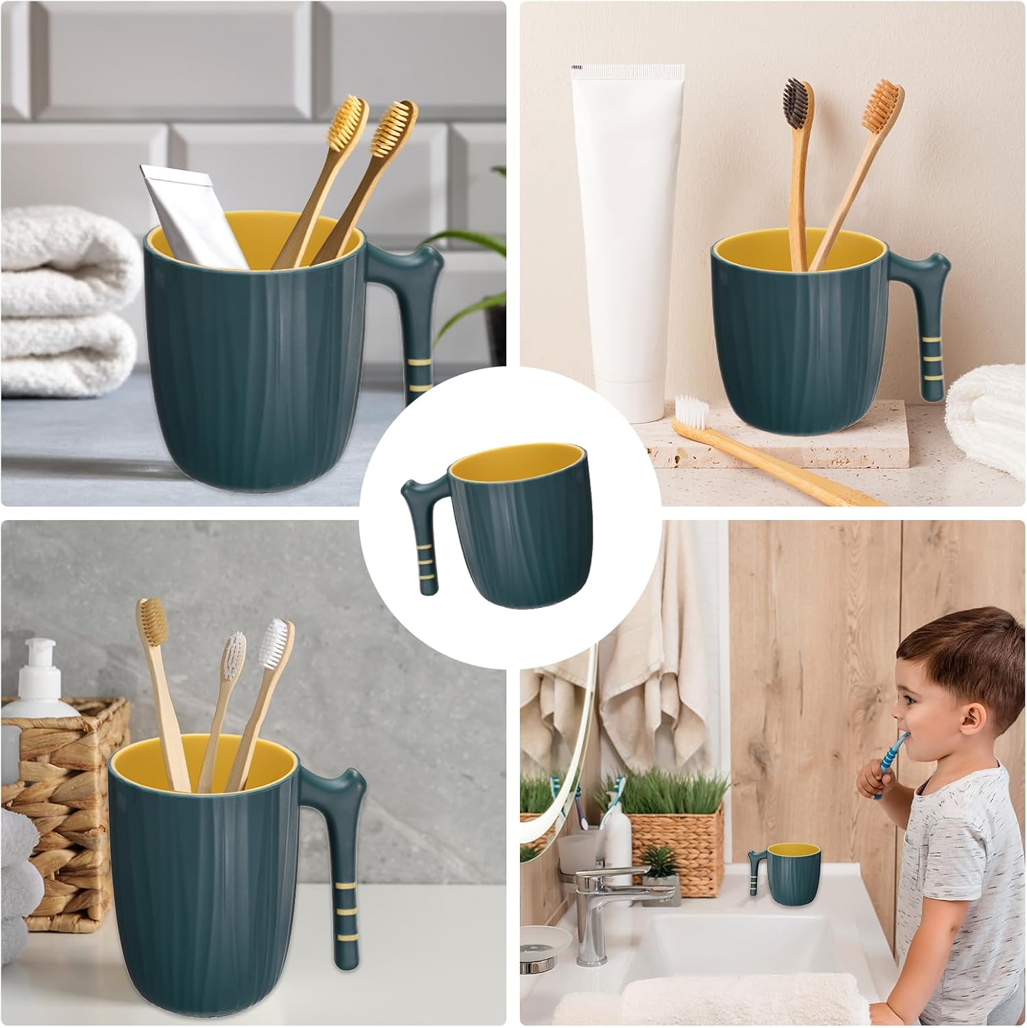 Uxcell Toothbrush Cup with Handle 400ml Dark Green