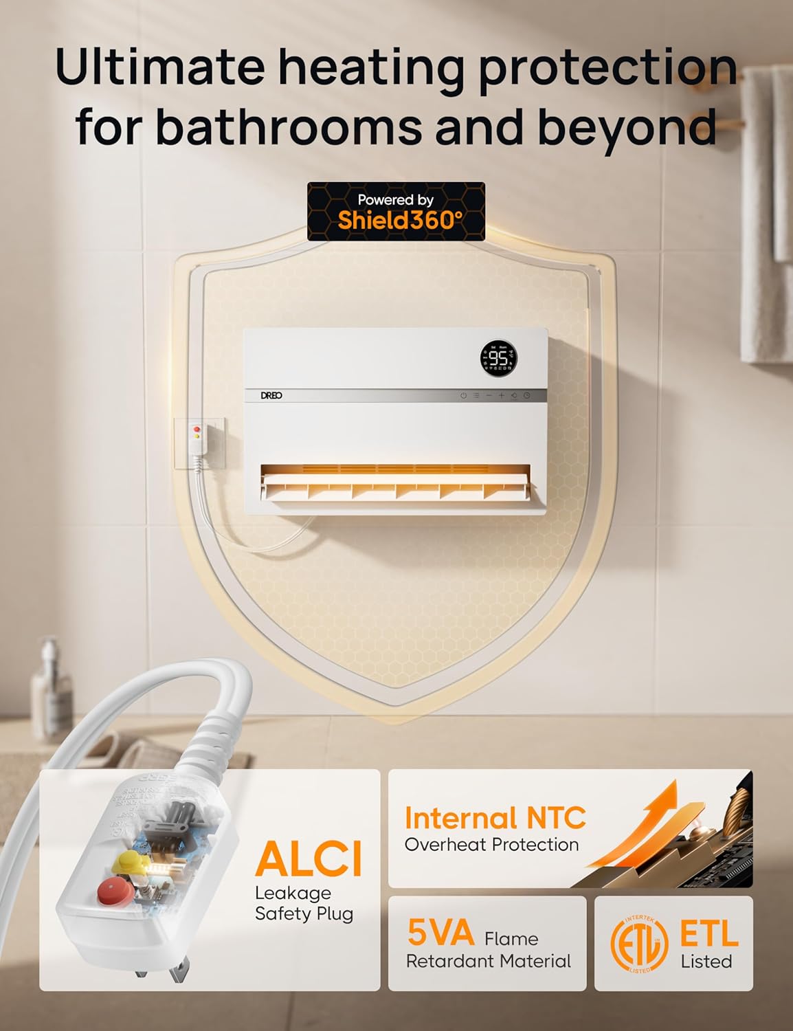 Dreo Wall Heater for Bathroom with ALCI Plug and 120 Oscillation