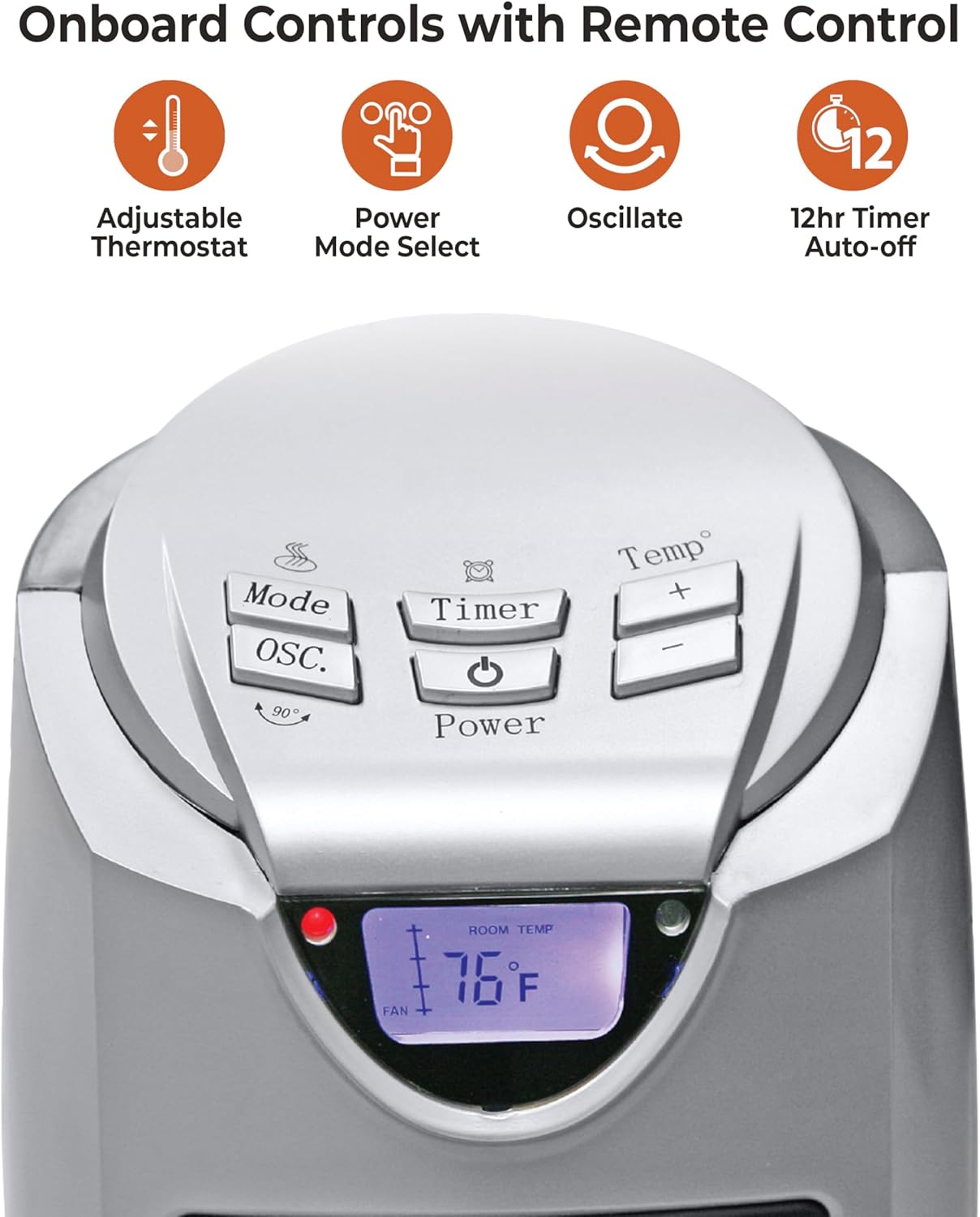 Comfort Zone 1500W Oscillating Tower Space Heater with Remote