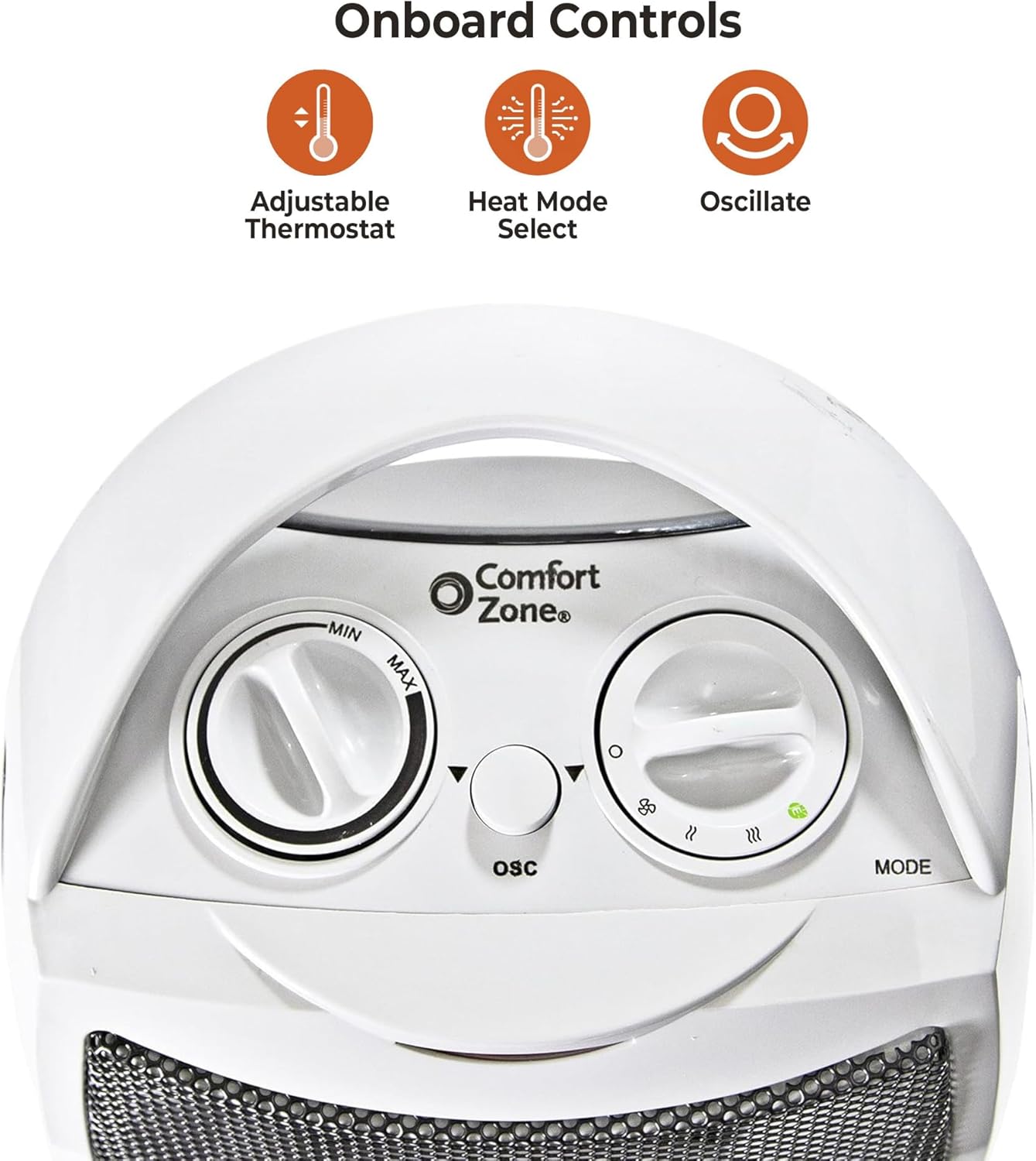 Comfort Zone Oscillating Electric Space Heater with Adjustable Thermostat and Safety Features